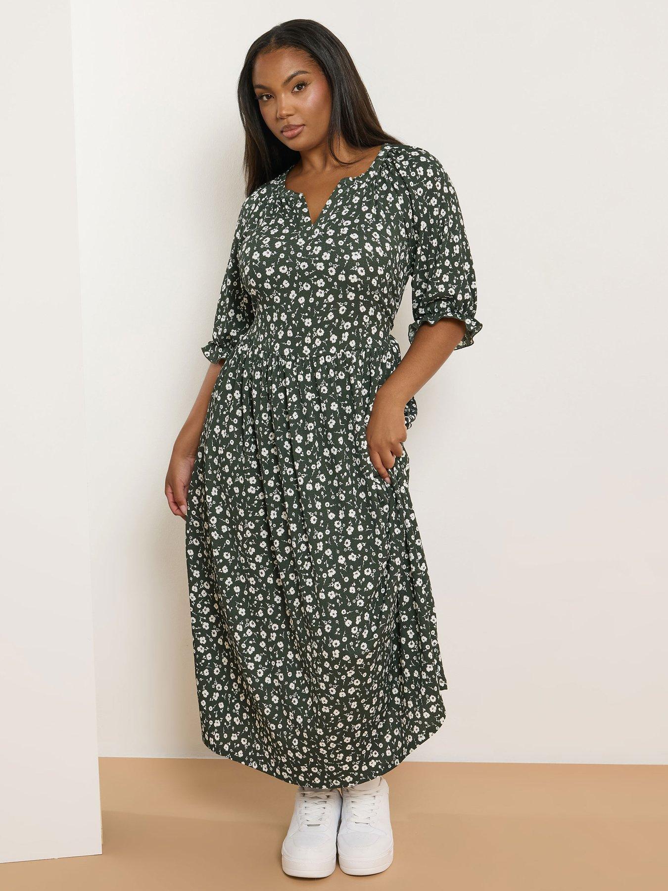 undefined Curve Notch Neck Tiered Dress - Khaki