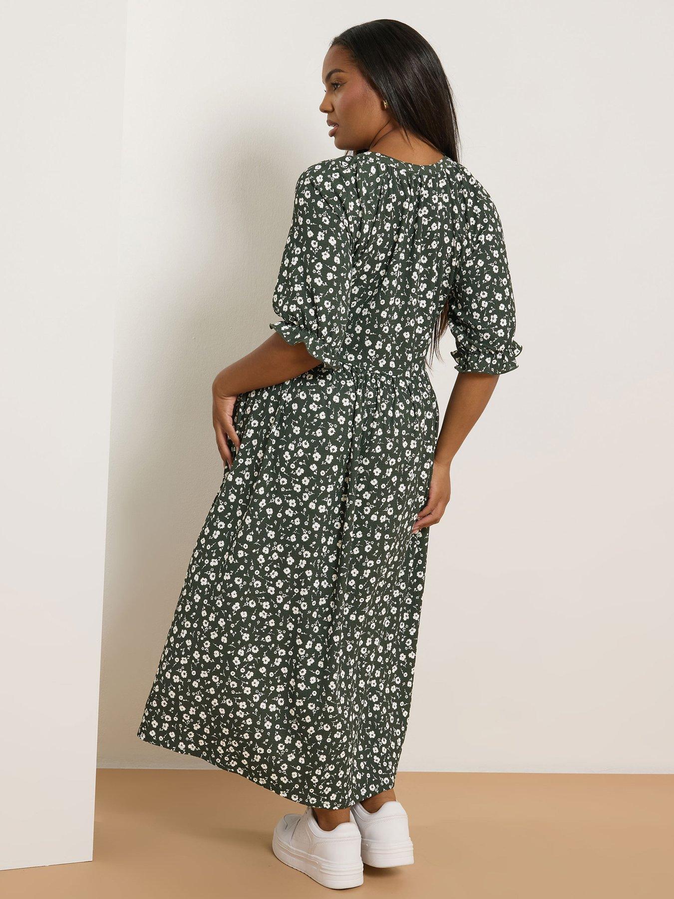 Image 2 of 4 of Yours Curve Notch Neck Tiered Dress - Khaki