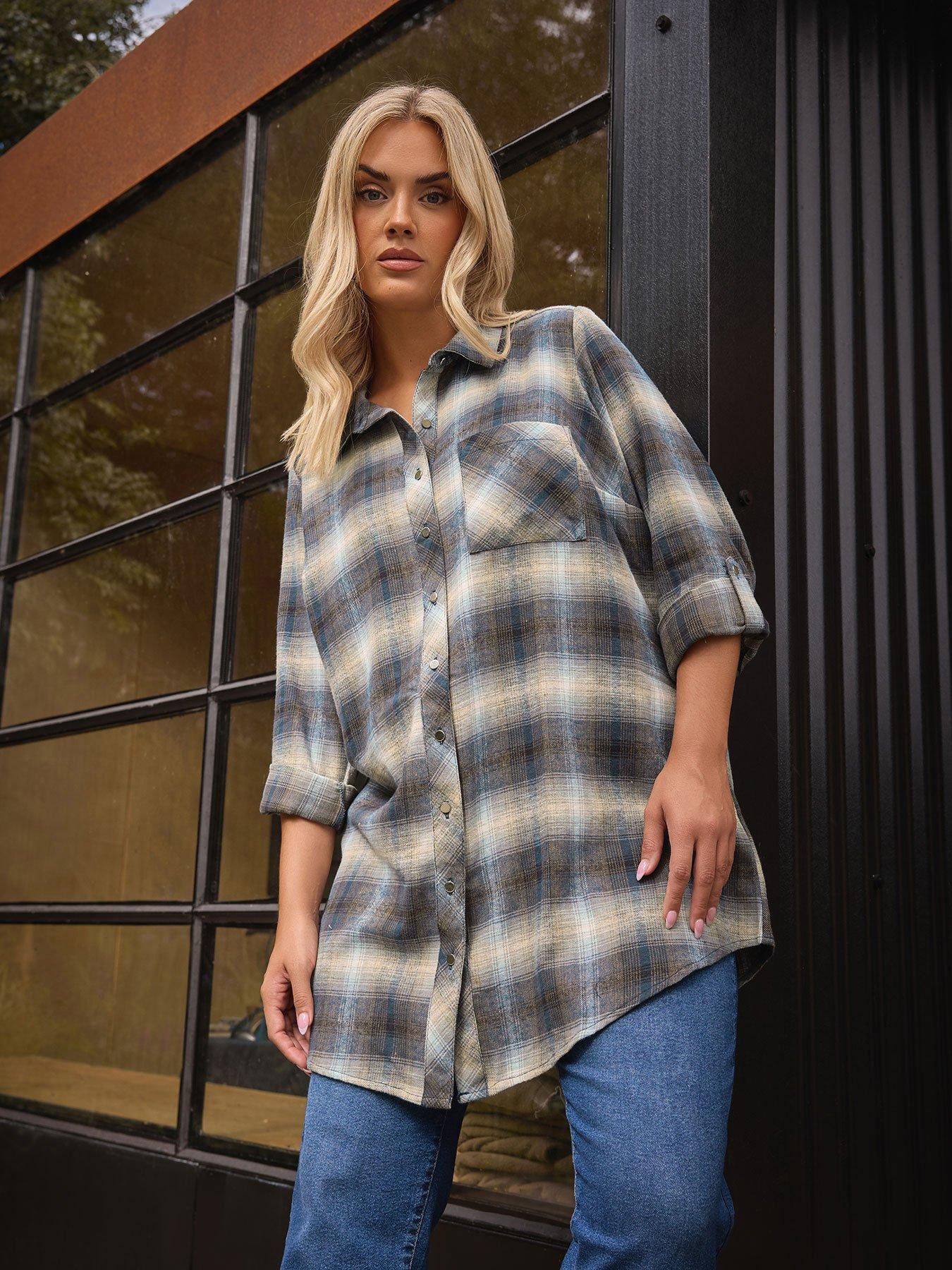 undefined Curve Boyfriend Check Shirt - Blue