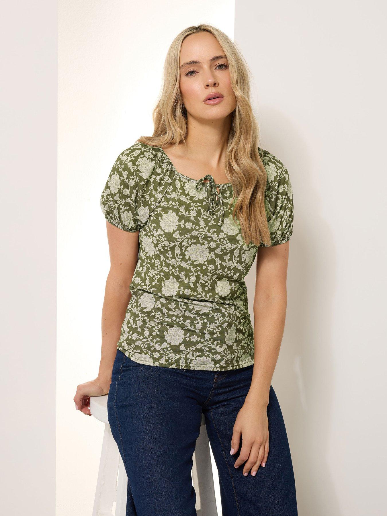 undefined Tall Floral Textured Gypsy Top - Green