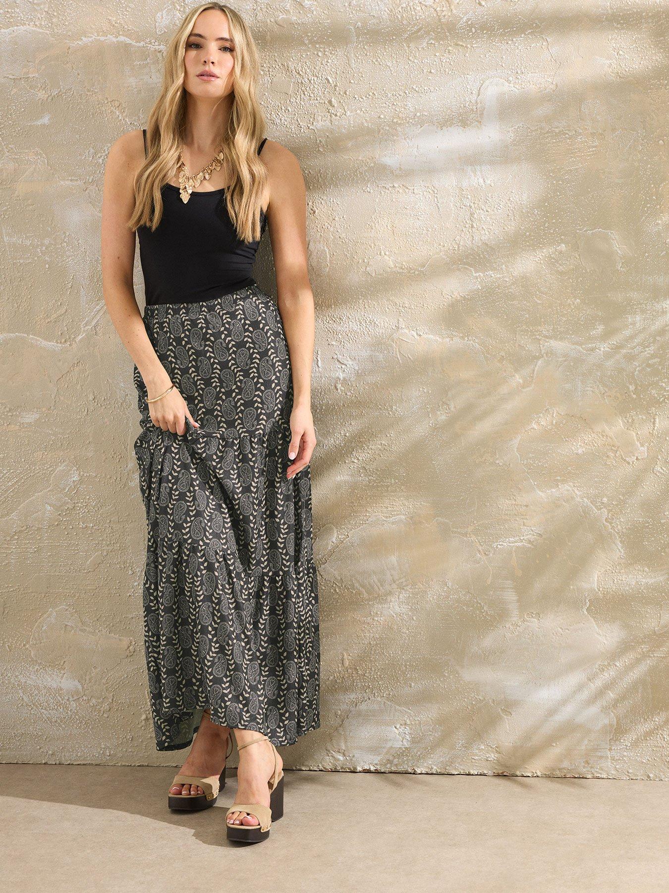 undefined Tall Tiered Maxi Skirt - Black