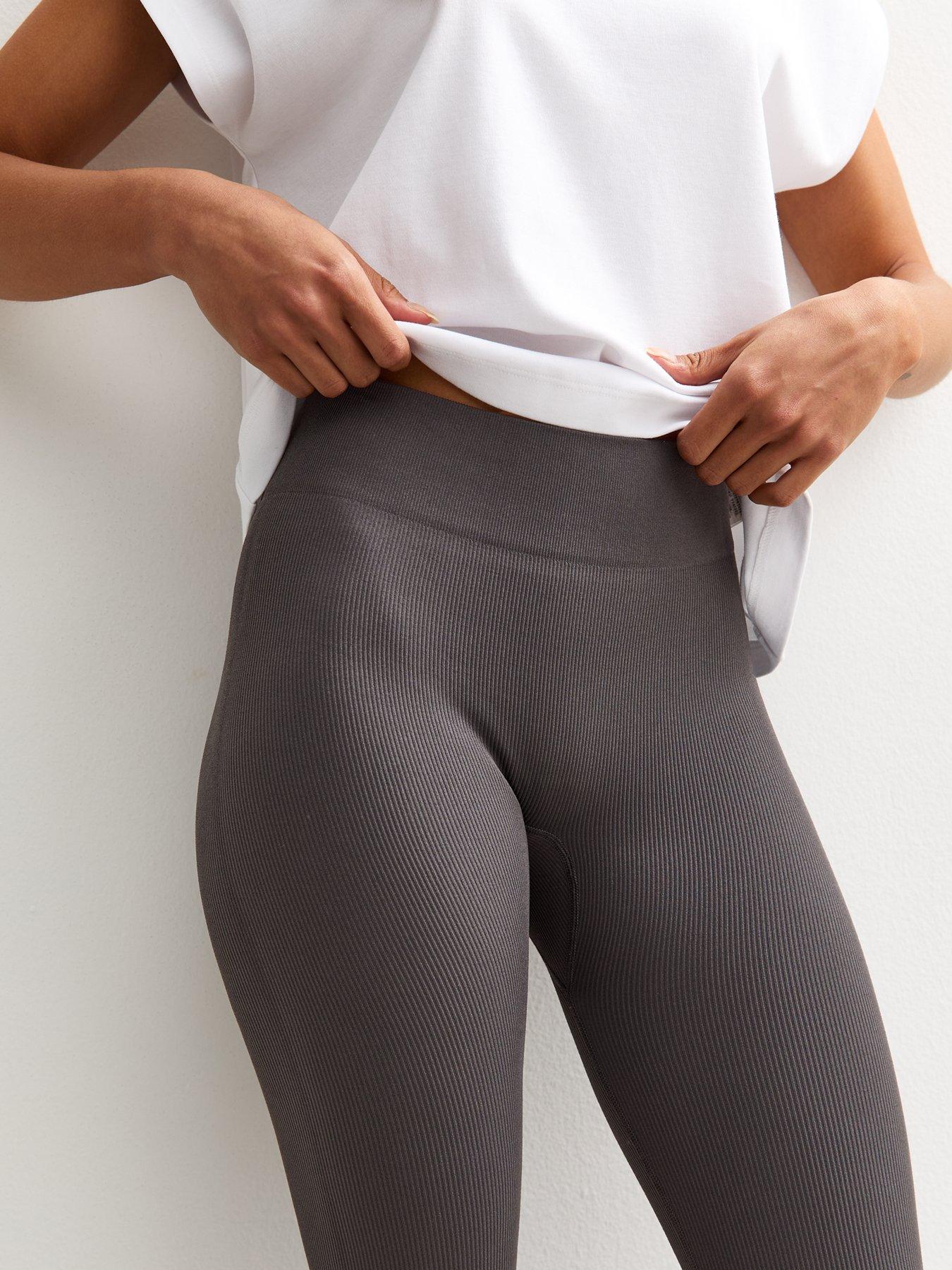Image 3 of 3 of New Look Grey Seamless Ribbed Jersey Leggings - Brown