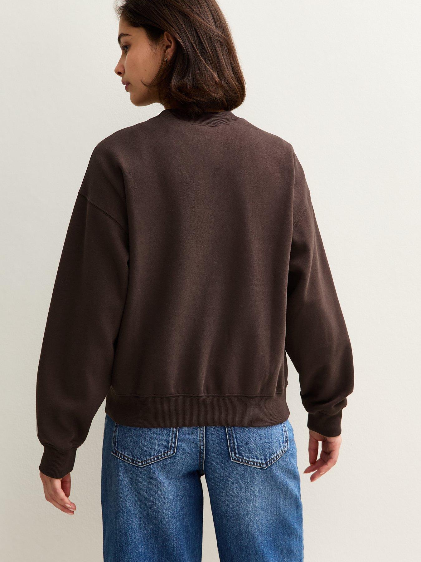 Image 2 of 4 of New Look Crew Neck Short Sweatshirt - Dark Brown