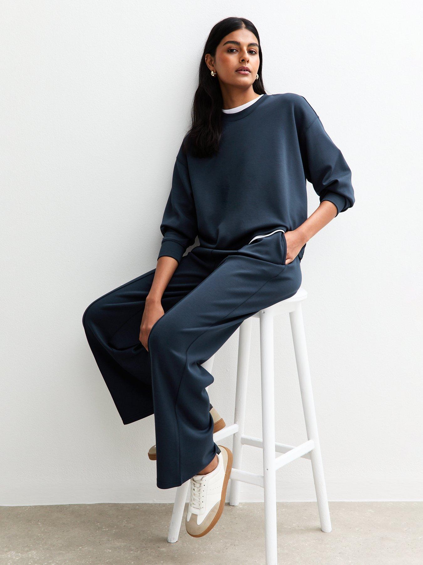 undefined Premium Elasticated Waist Wide Leg Joggers - Navy
