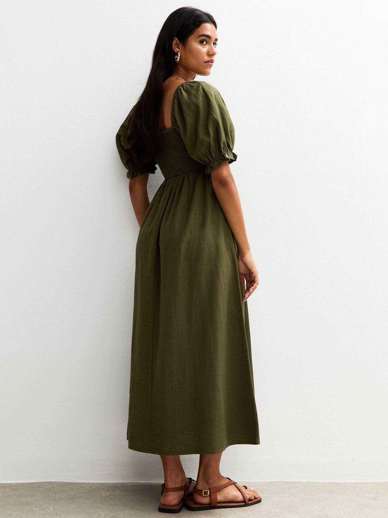 stillFront image of new-look-puff-sleeve-midi-dress-green