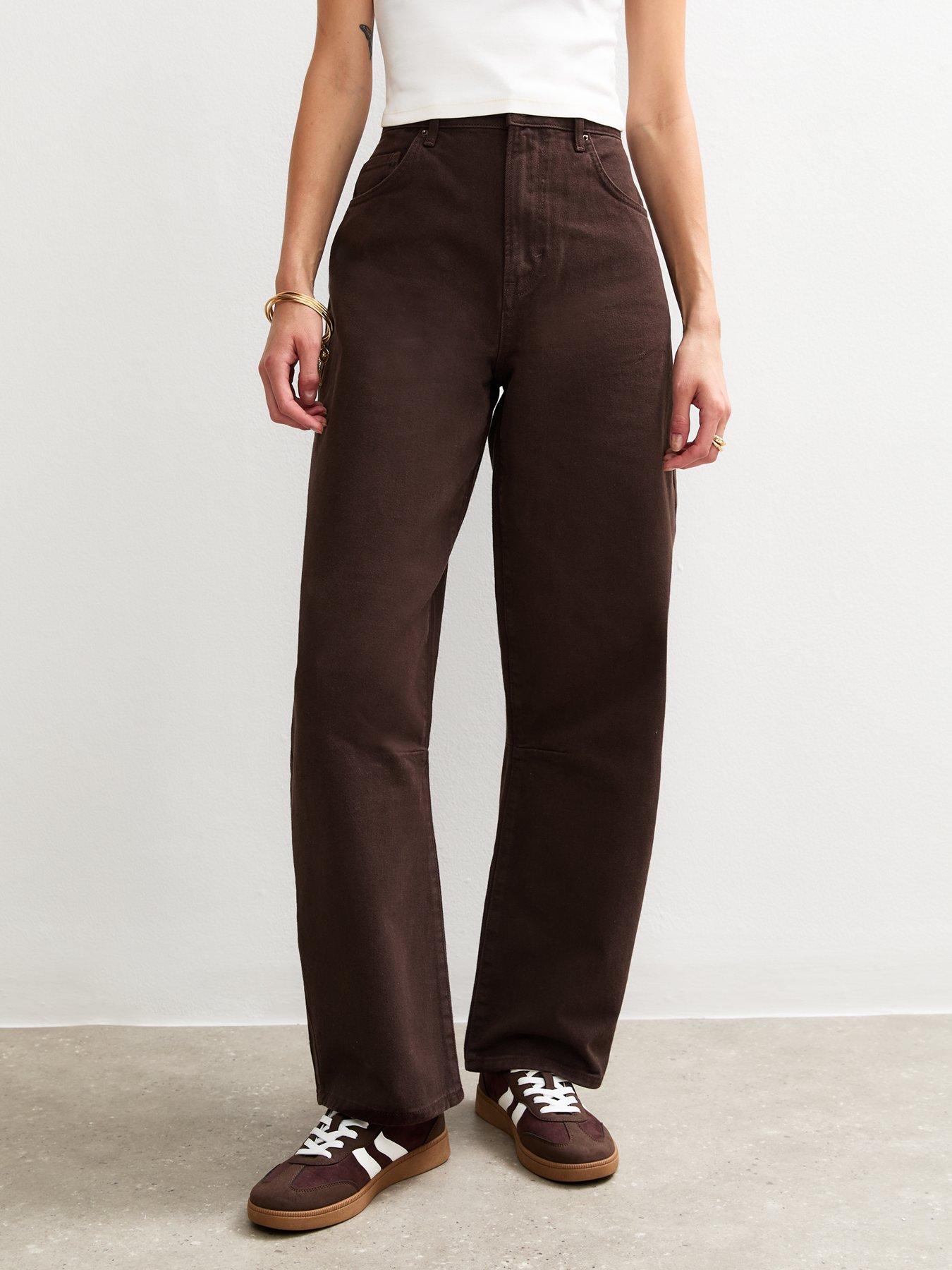  image of new-look-barrel-leg-jeans-dark-brown