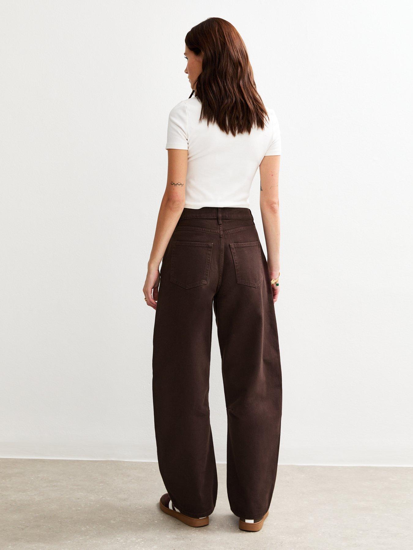  image of new-look-barrel-leg-jeans-dark-brown