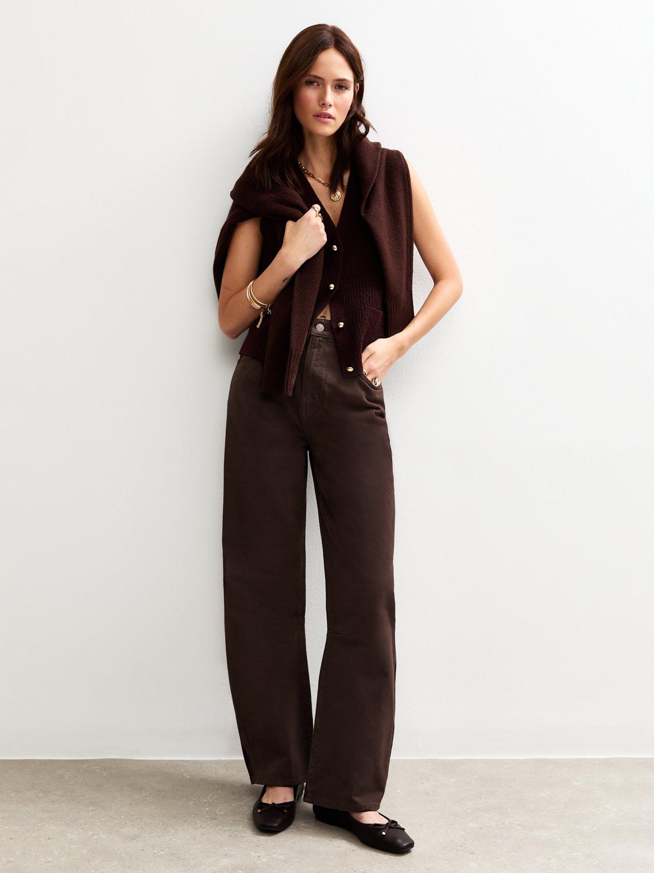  image of new-look-barrel-leg-jeans-dark-brown