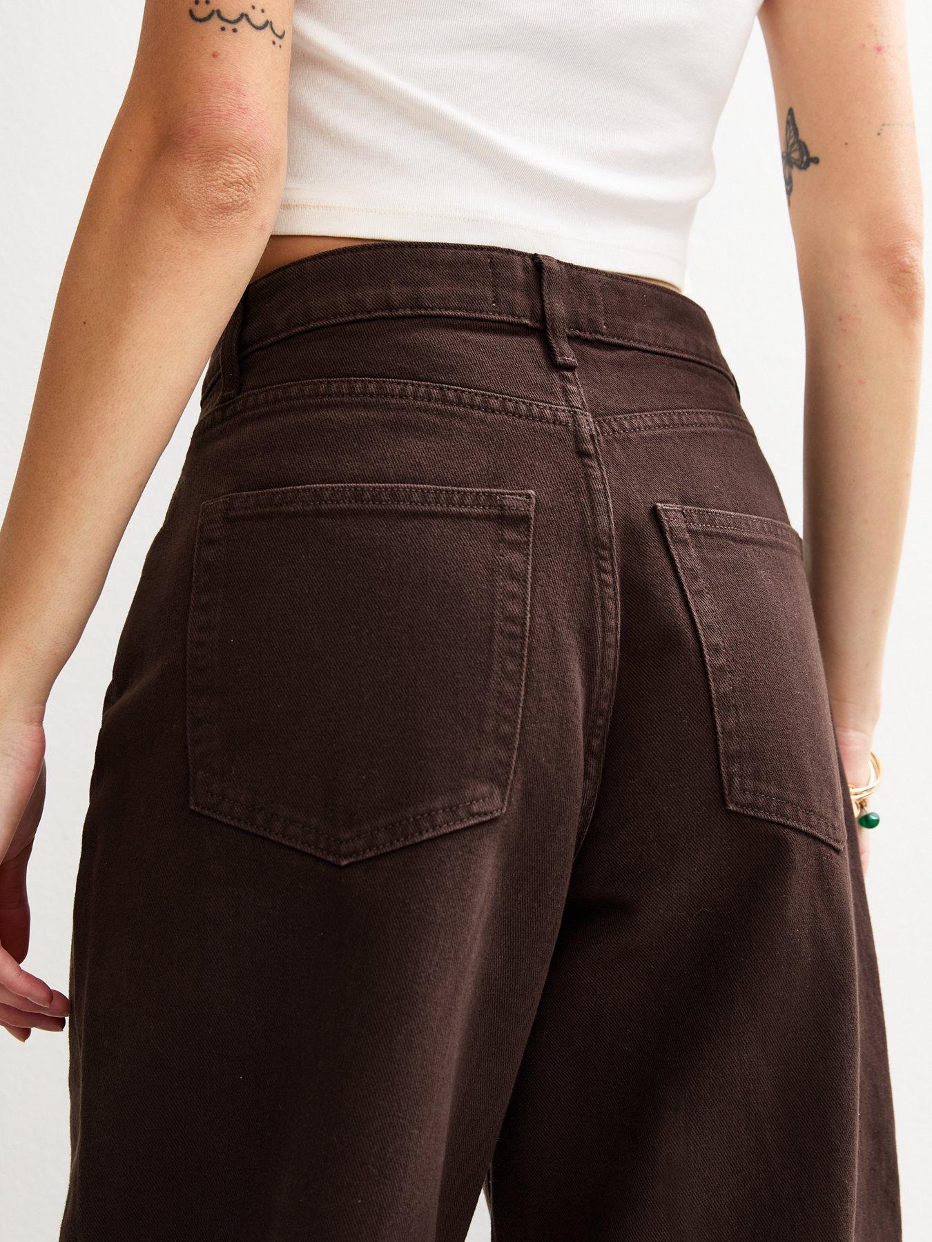  image of new-look-barrel-leg-jeans-dark-brown