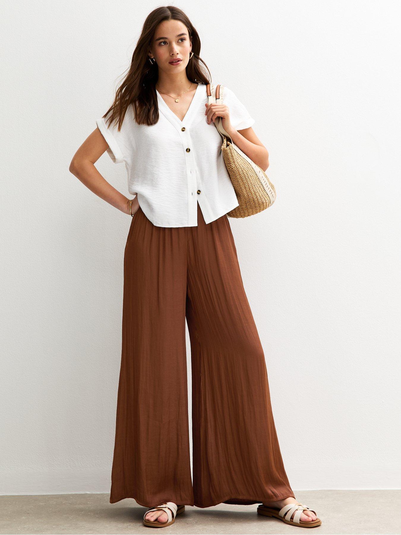 undefined Brown Satin Palazzo Trousers