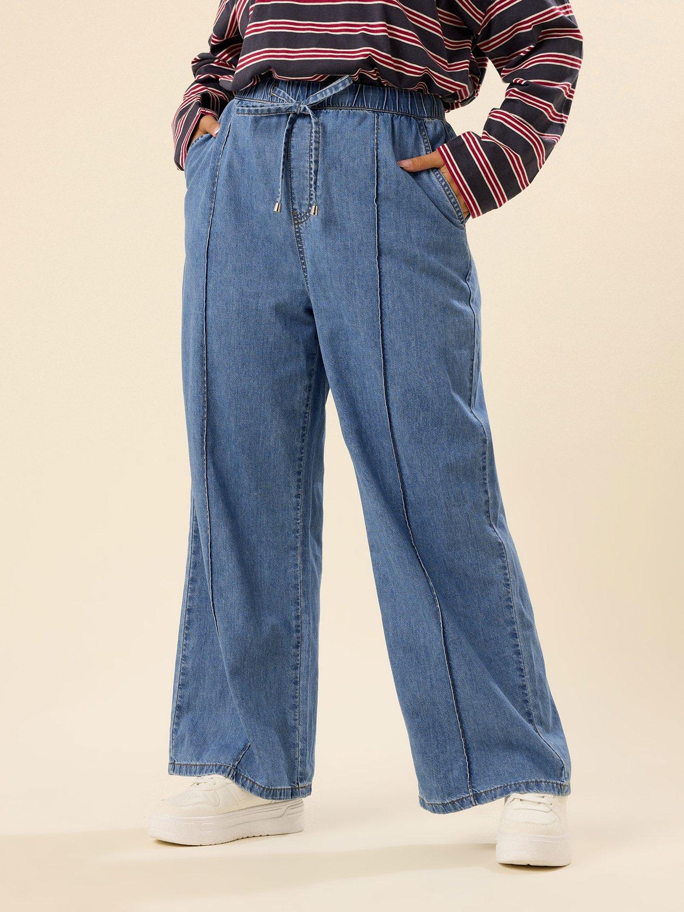 Yours Curve Wide Leg Seam Front Jean - Blue