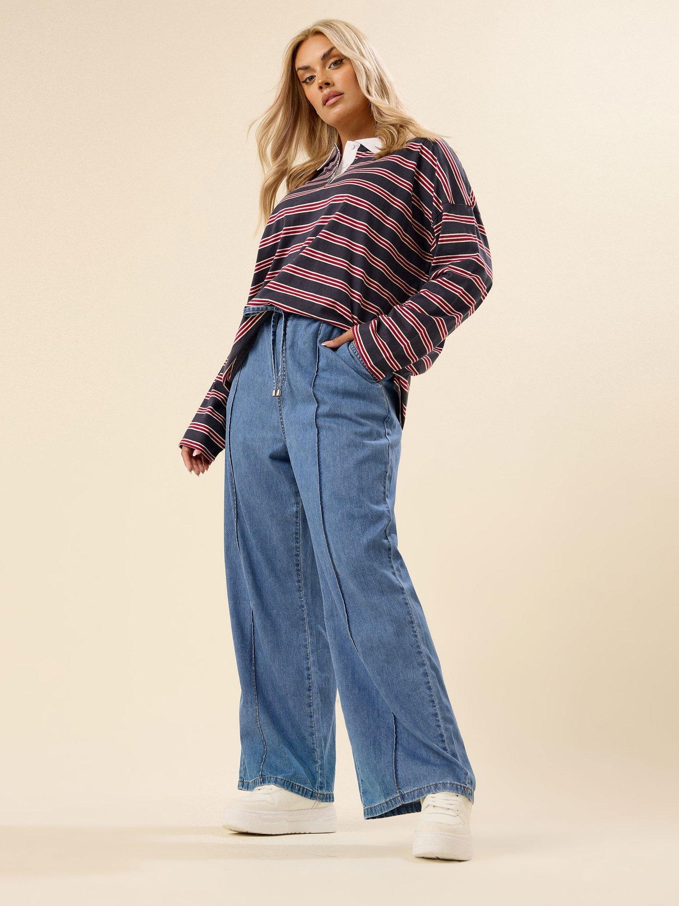 Image 3 of 4 of Yours Curve Wide Leg Seam Front Jean - Blue