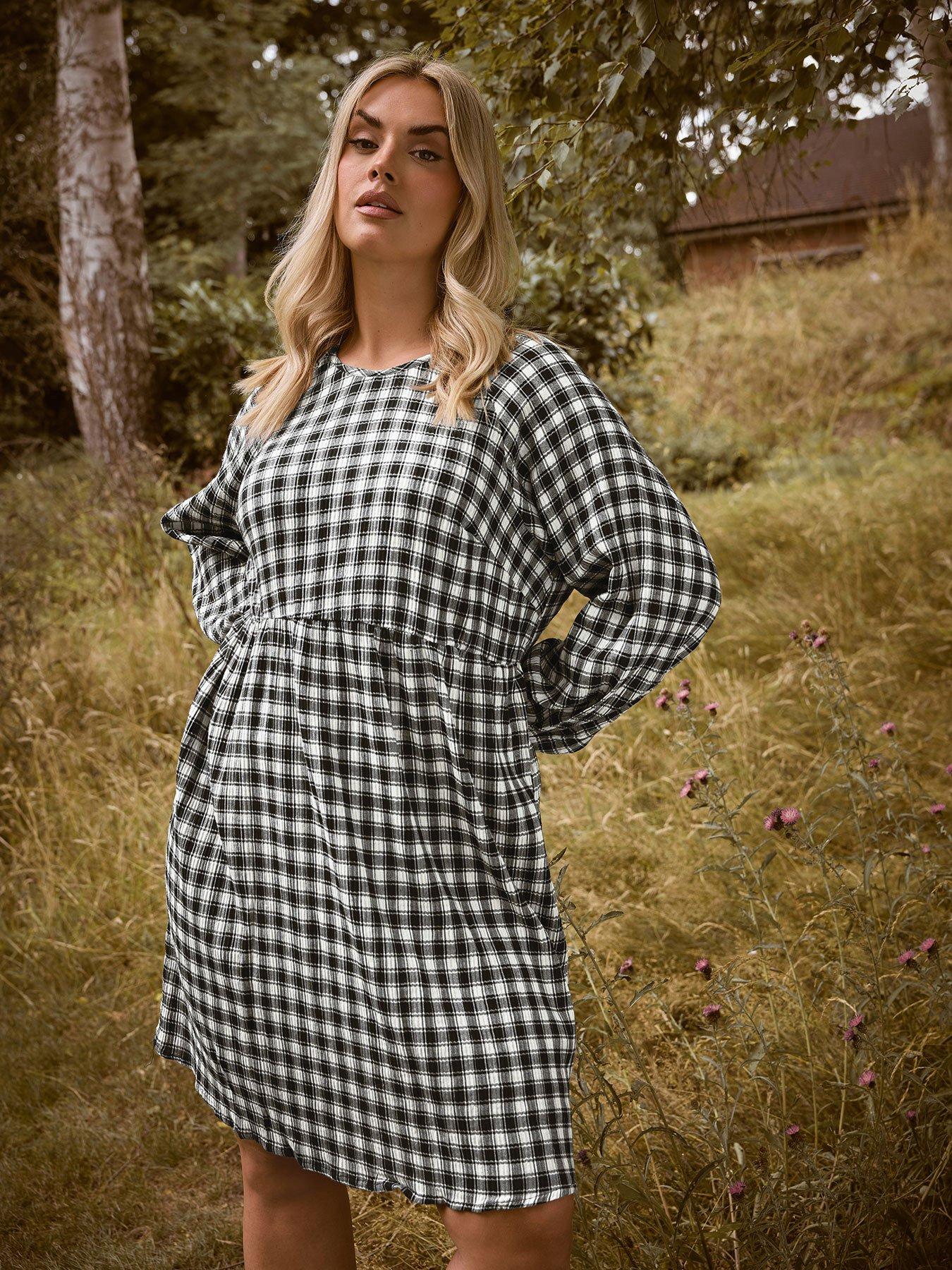 undefined Curve Textured Smock Check Dress - Black