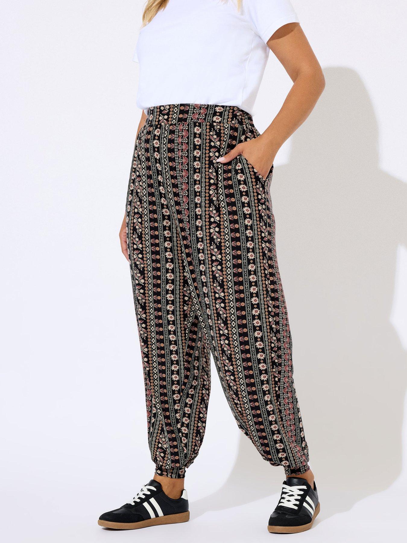 undefined Curve Floral Cuffed Harem Trouser - Brown