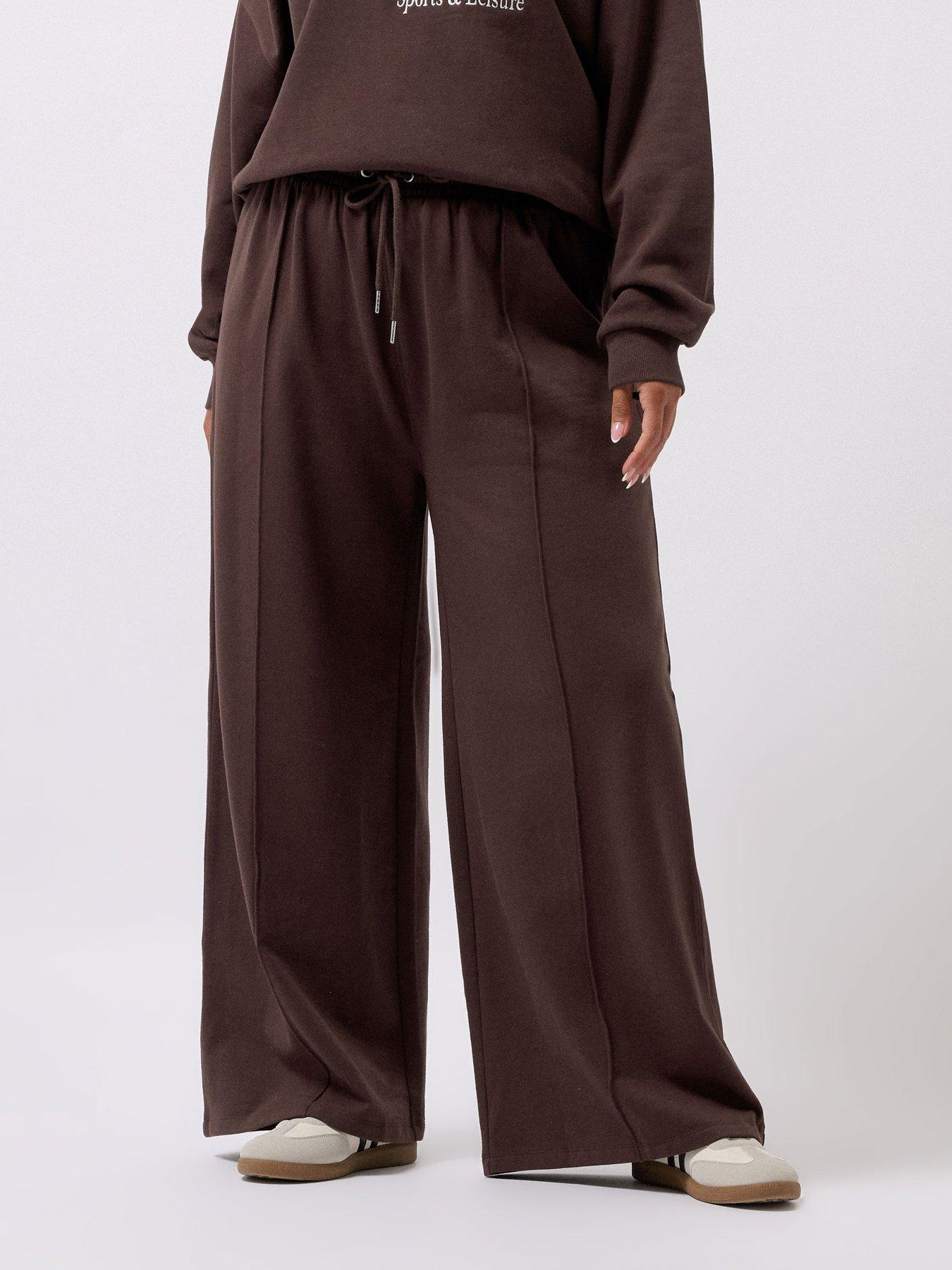 undefined Curve Wide Leg Joggers - Brown