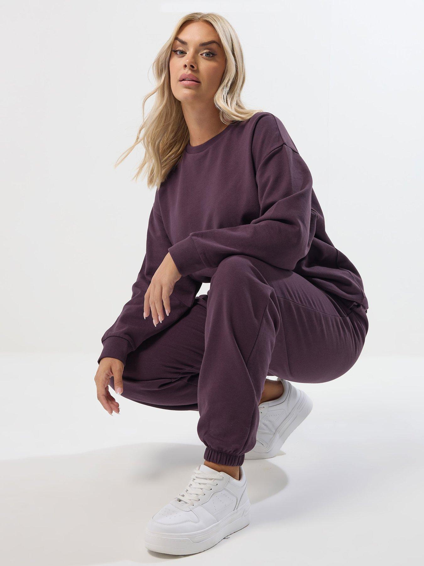 Image 1 of 5 of Yours Curve Crew Neck Sweatshirt &amp; Trouser Set - Purple