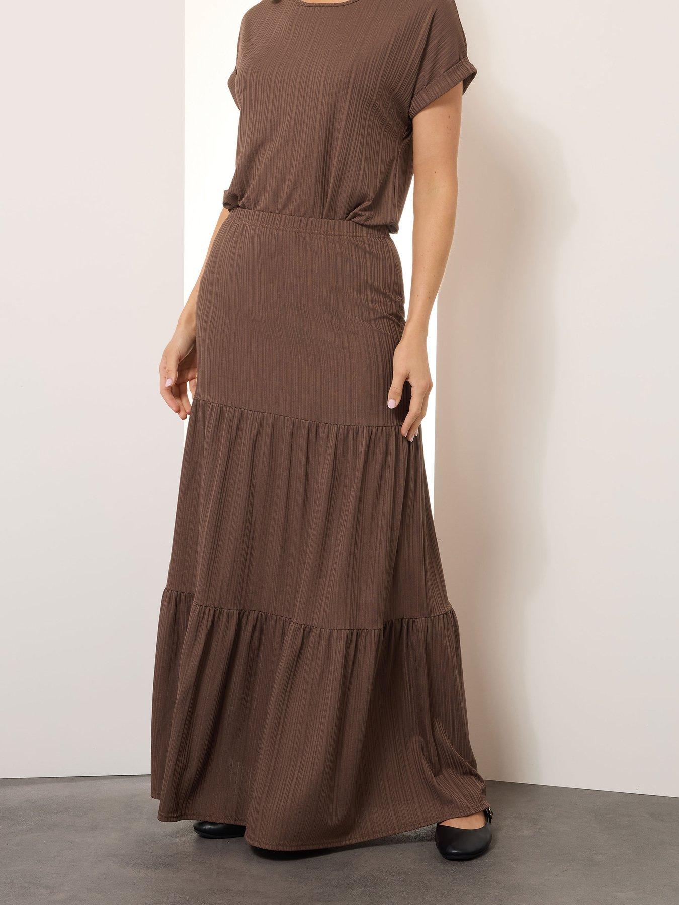 undefined Tall Textured Tiered Maxi Skirt - Brown