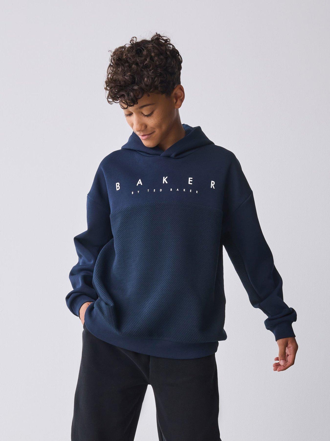  image of ted-baker-older-boys-quilted-hoodie-navy