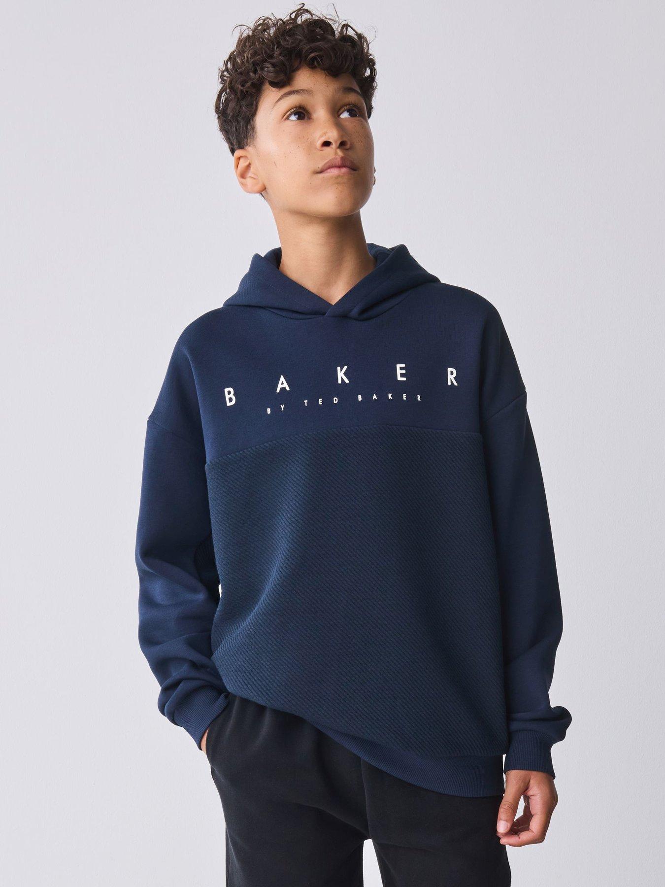  image of ted-baker-older-boys-quilted-hoodie-navy