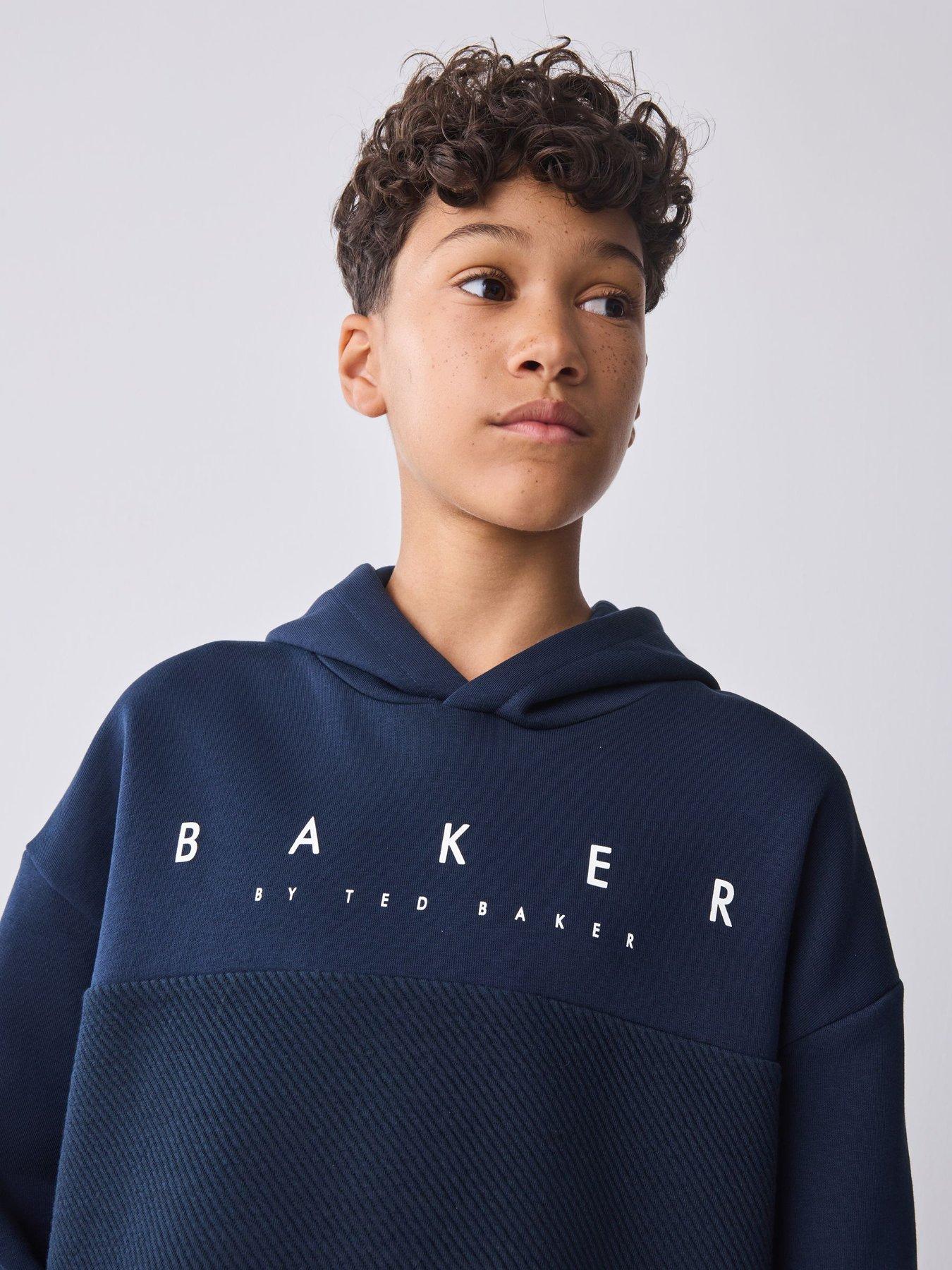  image of ted-baker-older-boys-quilted-hoodie-navy