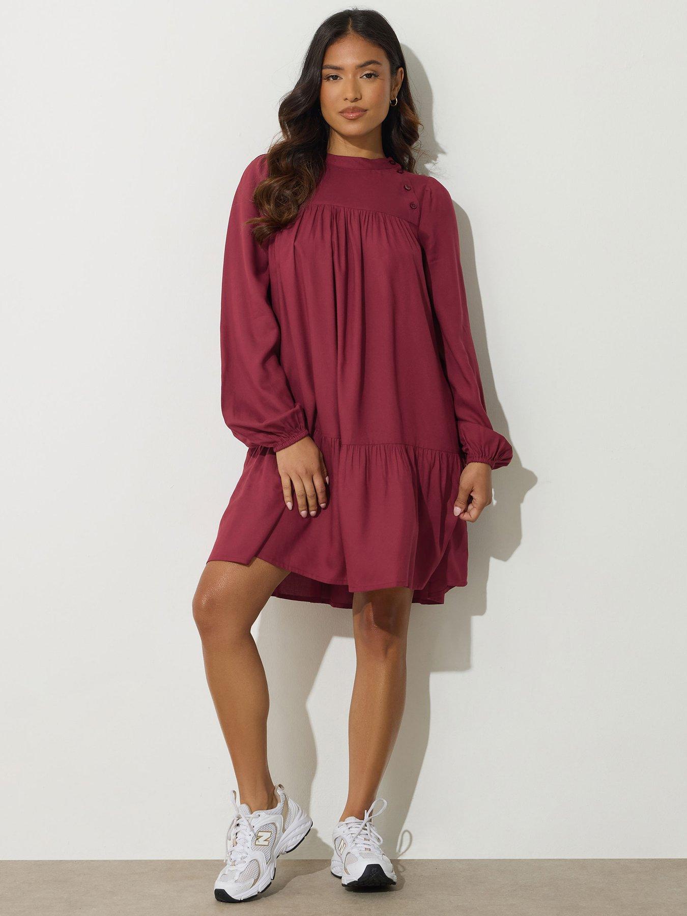 pixiegirl-petite-button-neck-long-sleeve-dress-red