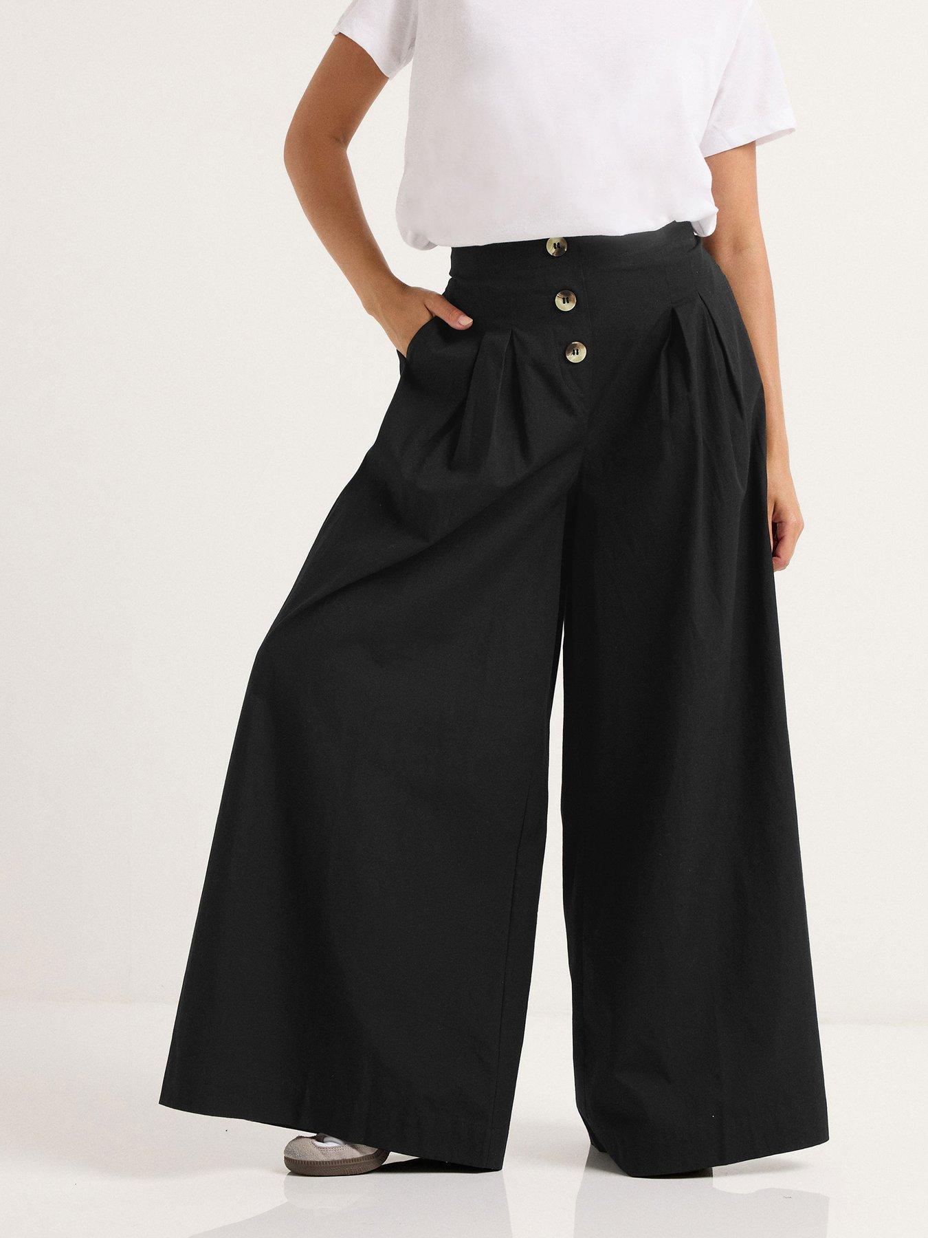 undefined Petite Button Front Palazzo Trouser