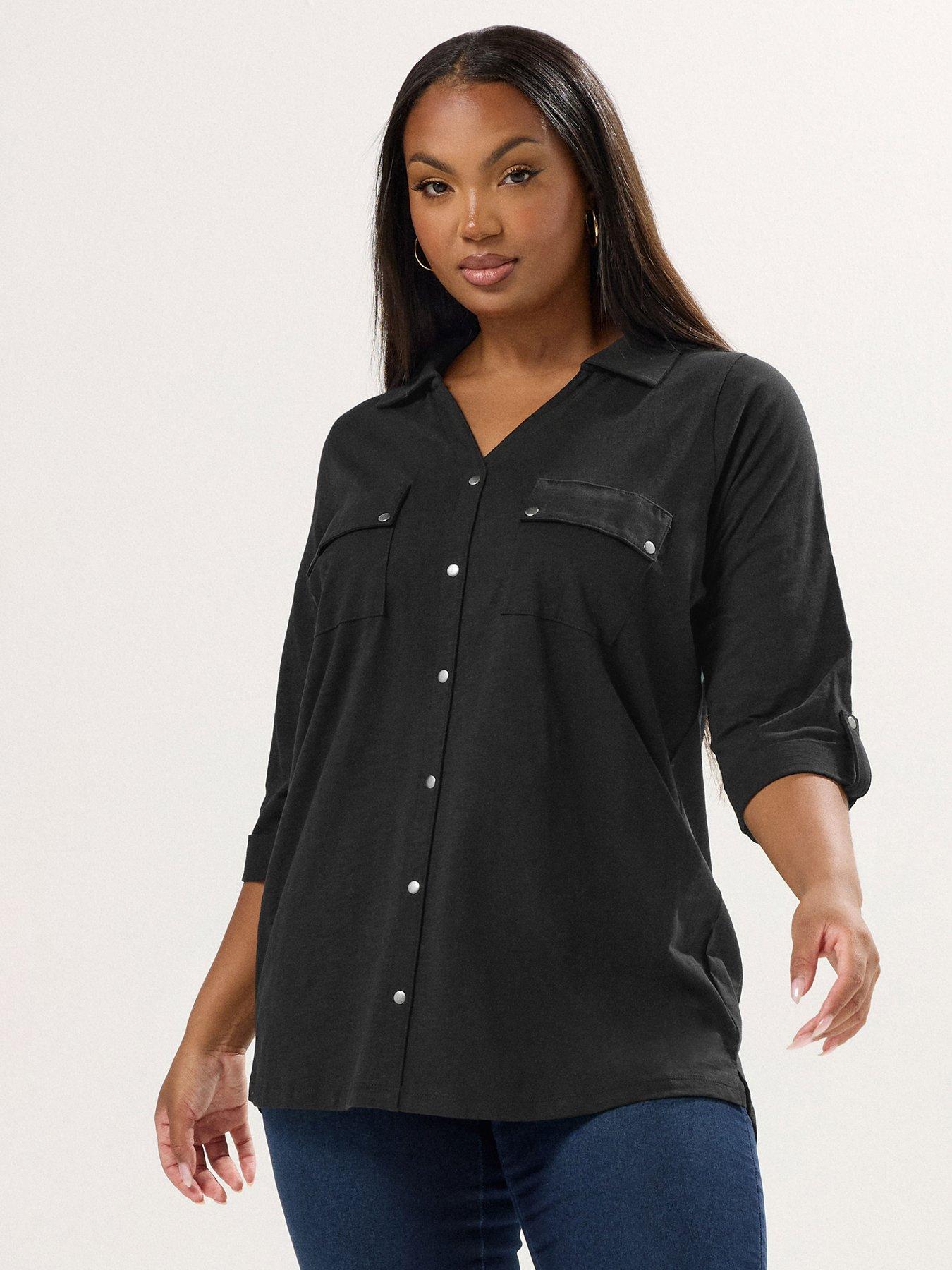 undefined Curve Placket Jersey Shirt - Black