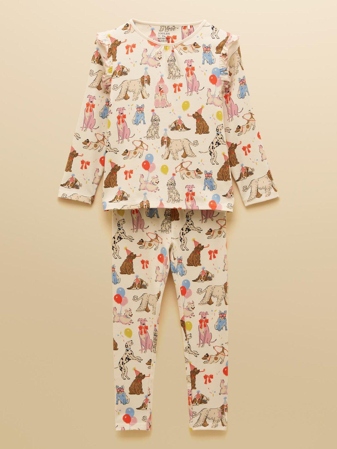 Joules Girls Dog Print Long Sleeve Pyjamas - Cream