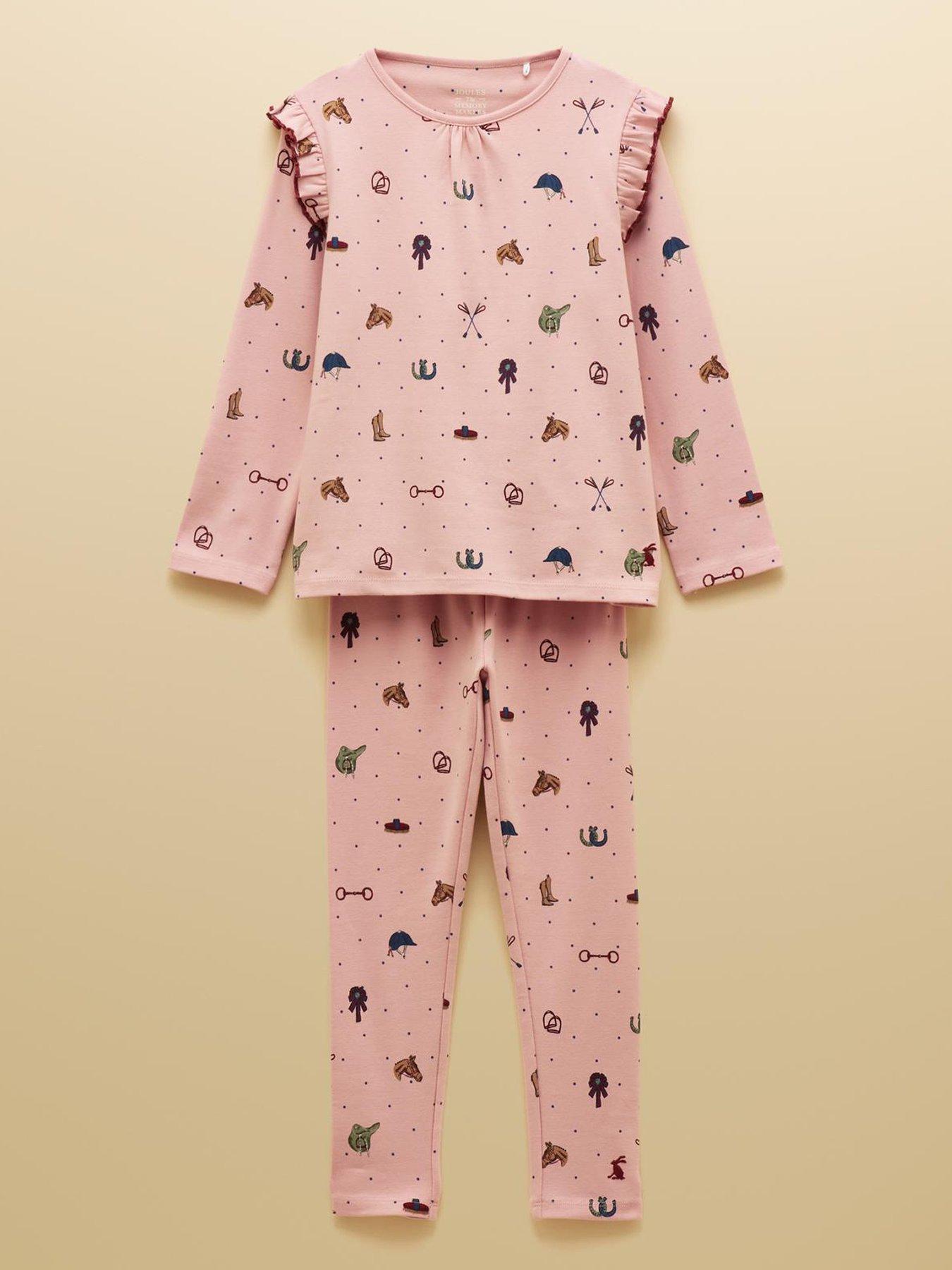 Joules Girls Horse Print Long Sleeve Pyjamas - Pink