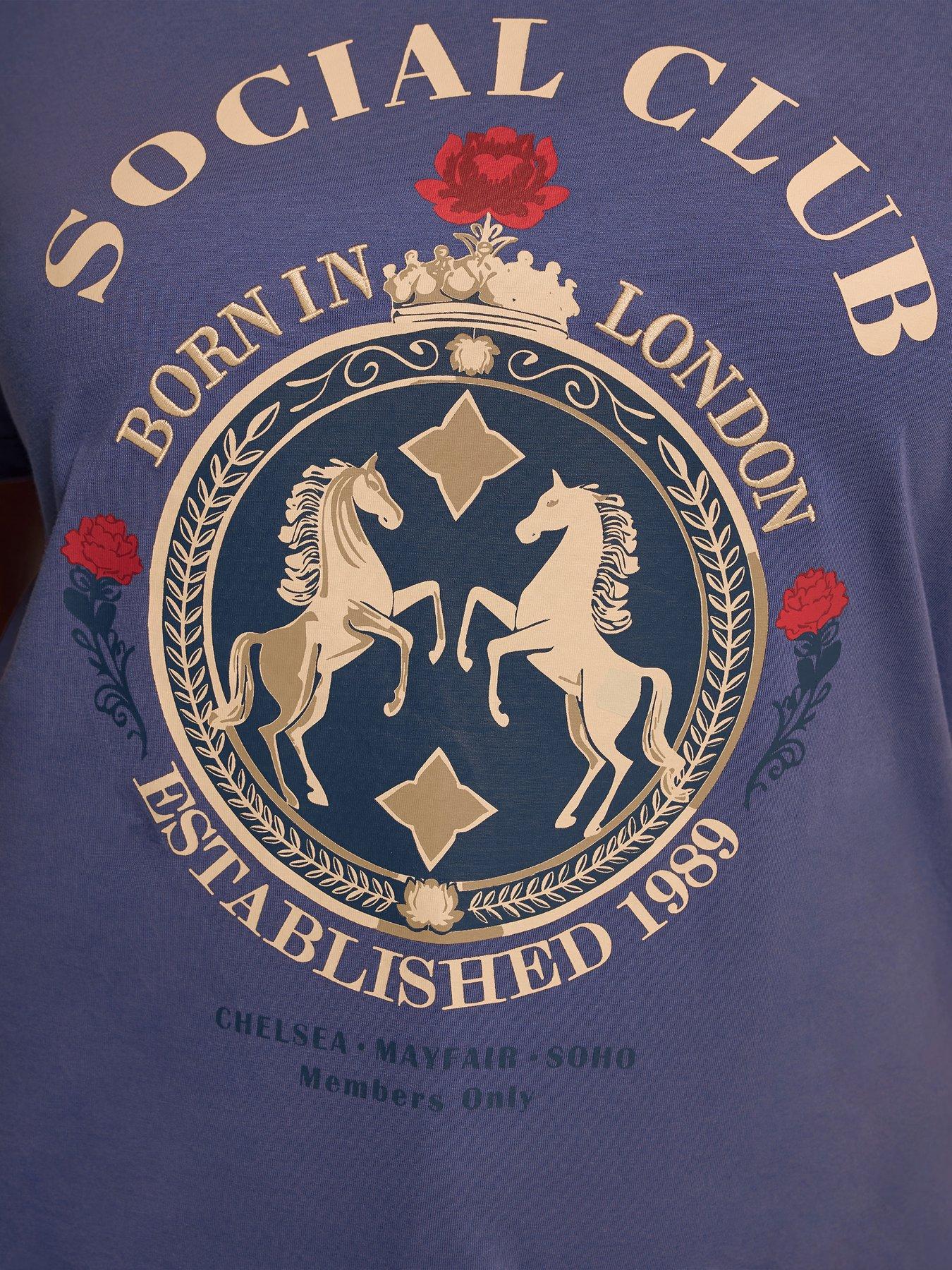 Image 4 of 4 of Yours Curve Placement Set In Sleeve T-Shirt - Blue