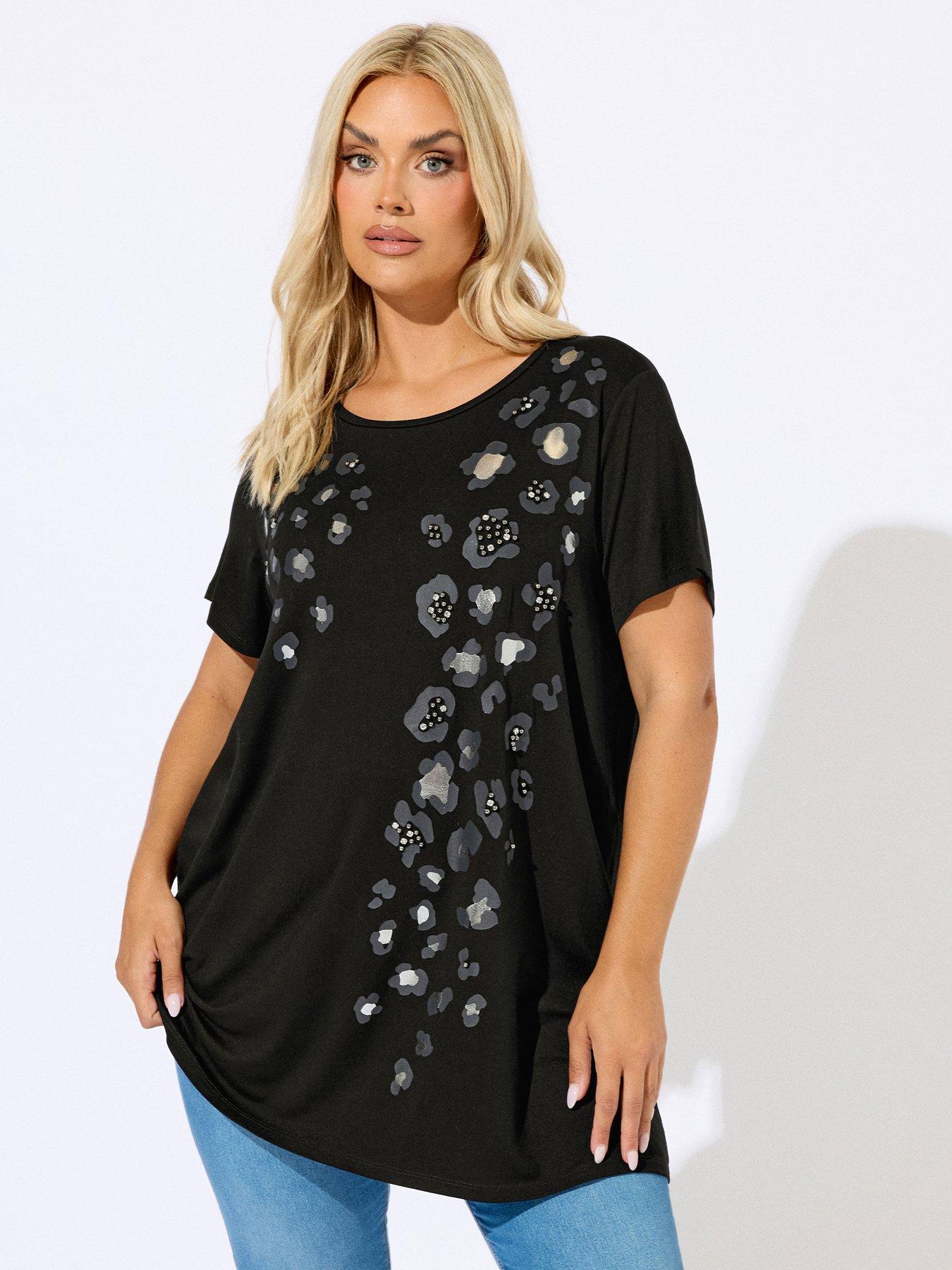 undefined Curve Placement Print Leopard T-Shirt - Black