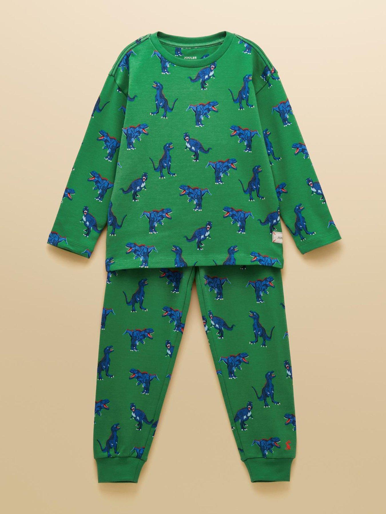  image of joules-boys-dino-print-long-sleeve-pyjamas-green