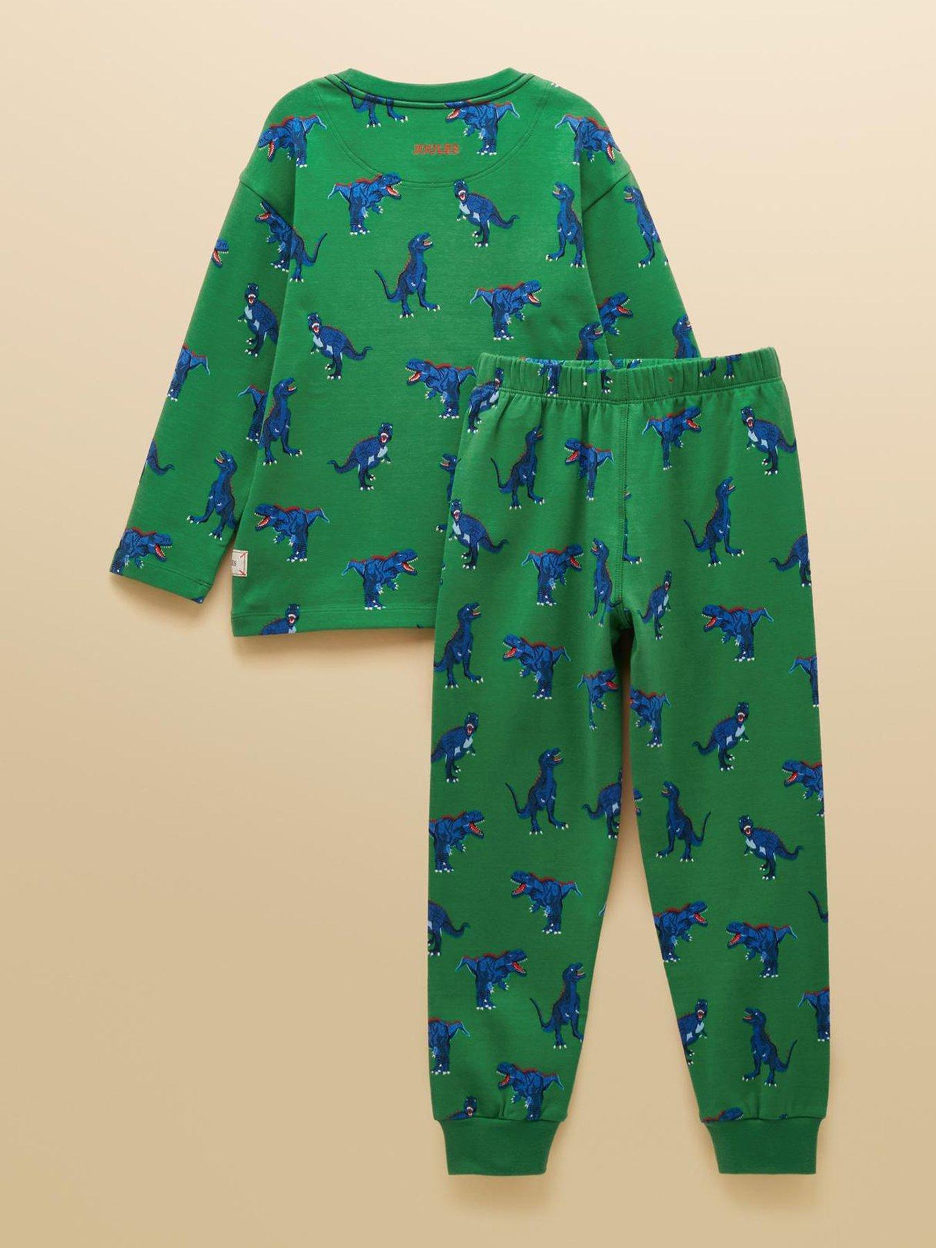 back image of joules-boys-dino-print-long-sleeve-pyjamas-green