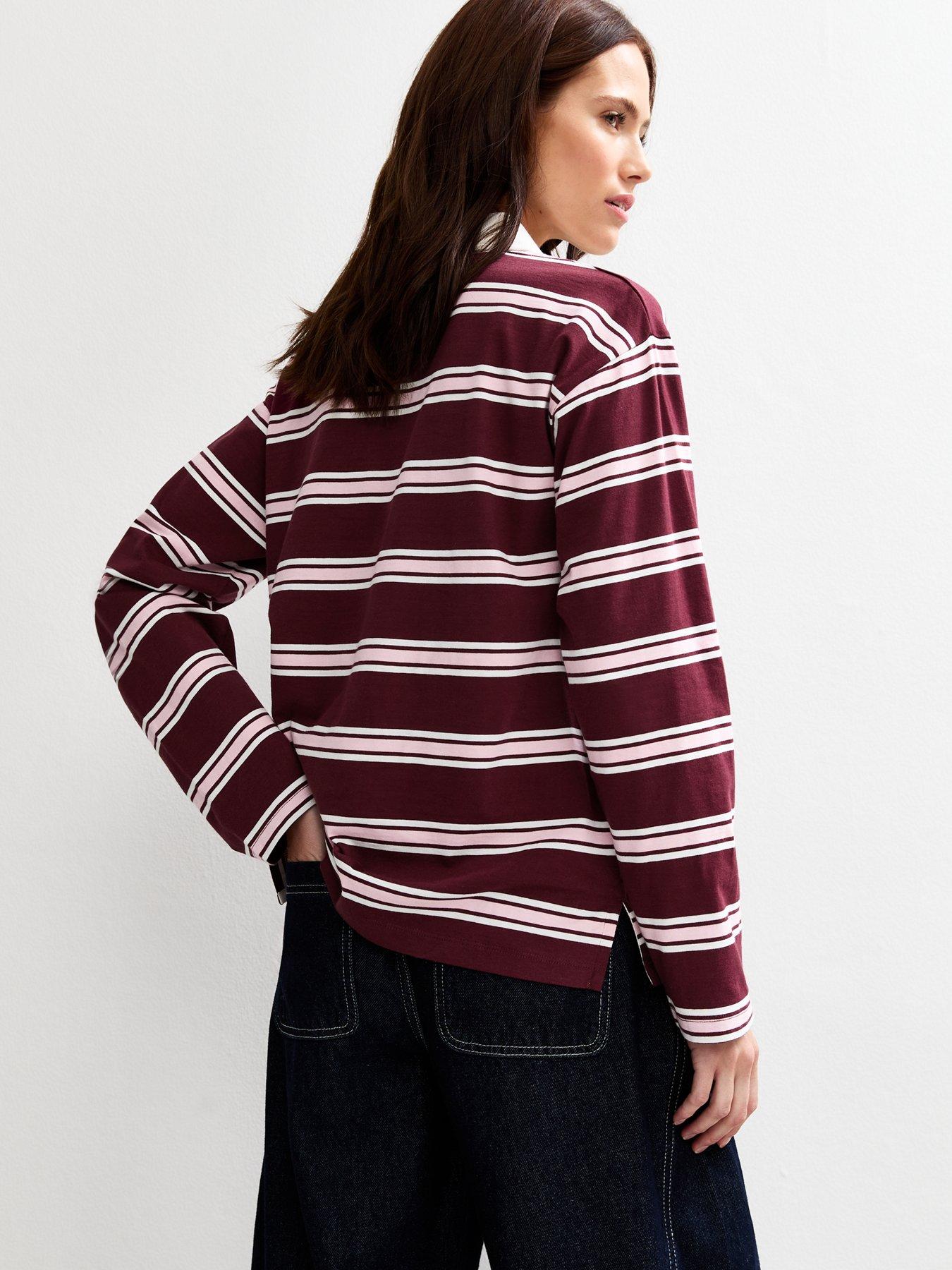Image 2 of 4 of New Look Striped Long Sleeve Rugby Top - Red