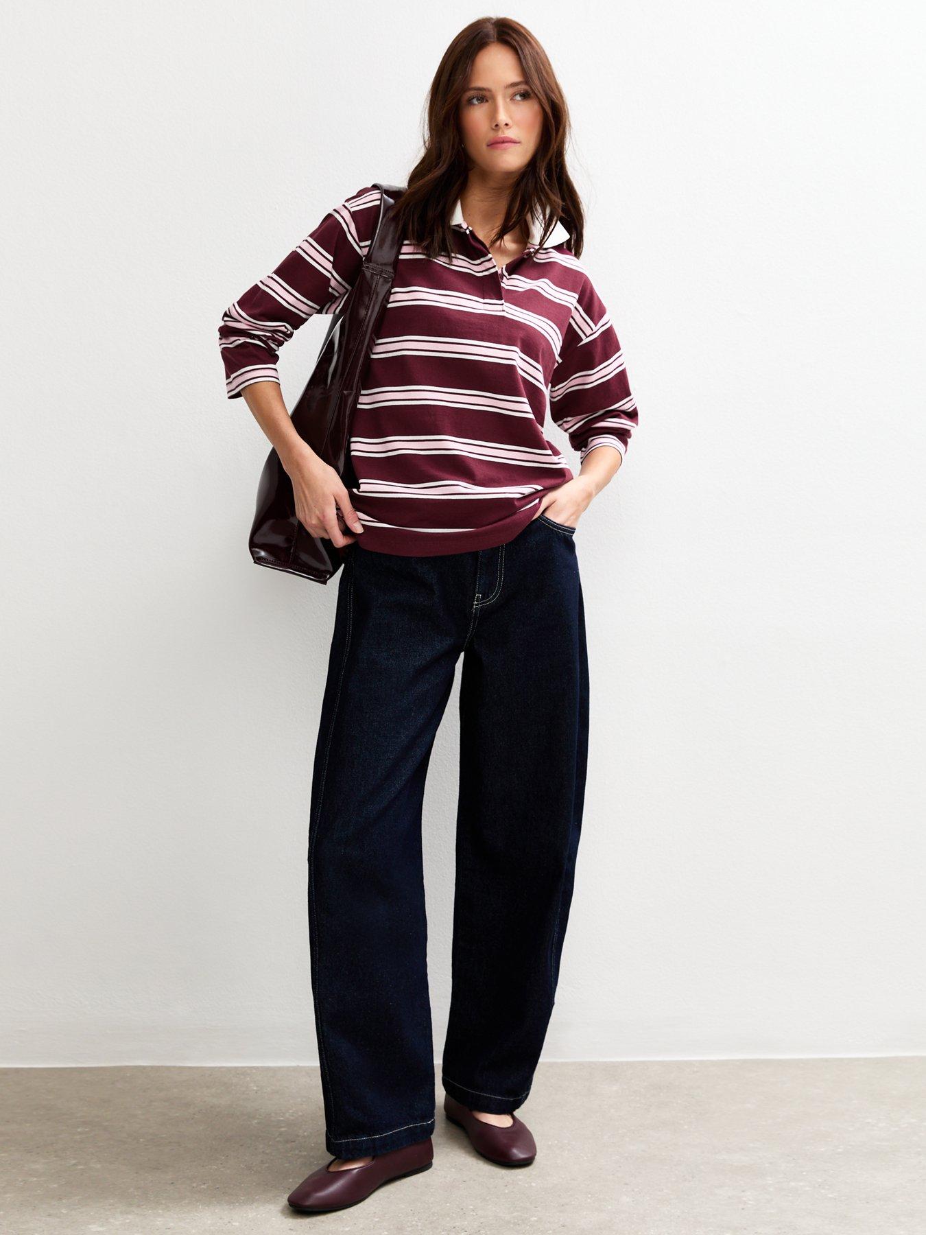Image 3 of 4 of New Look Striped Long Sleeve Rugby Top - Red
