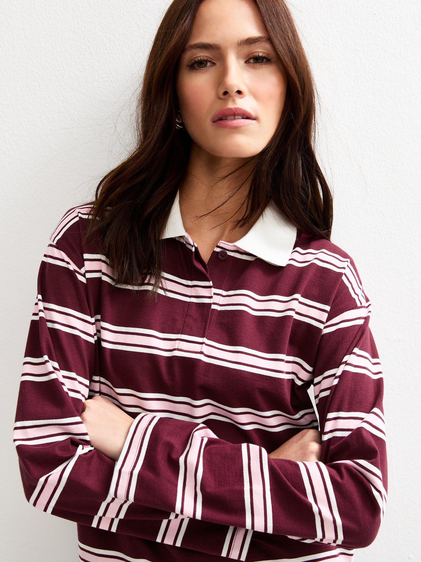 Image 4 of 4 of New Look Striped Long Sleeve Rugby Top - Red