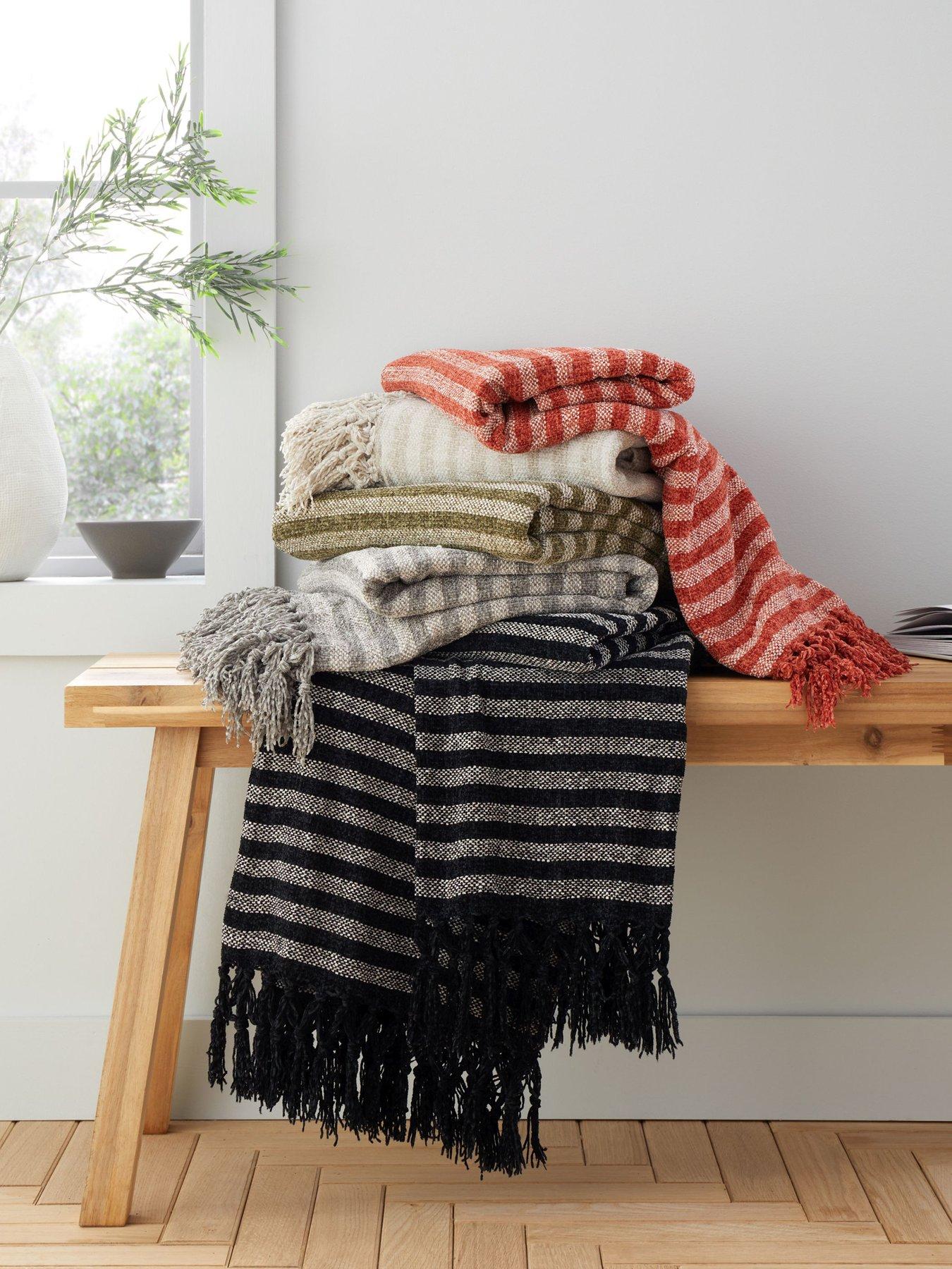 Image 3 of 5 of Catherine Lansfield Stripe Chenille Throw- 130x170cm