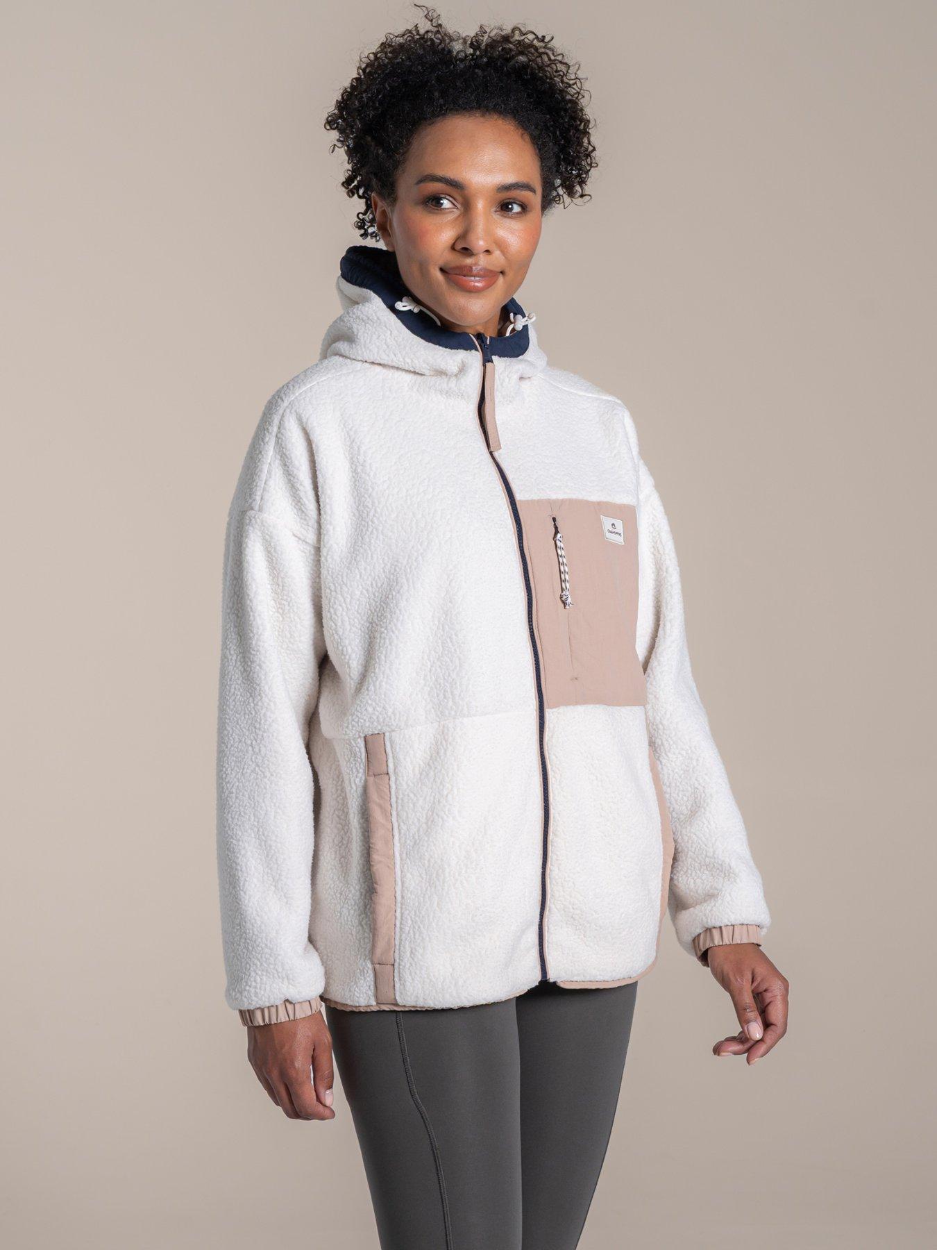 undefined Womens Longlands Reversible Hooded Jacket Fleece - Ecru