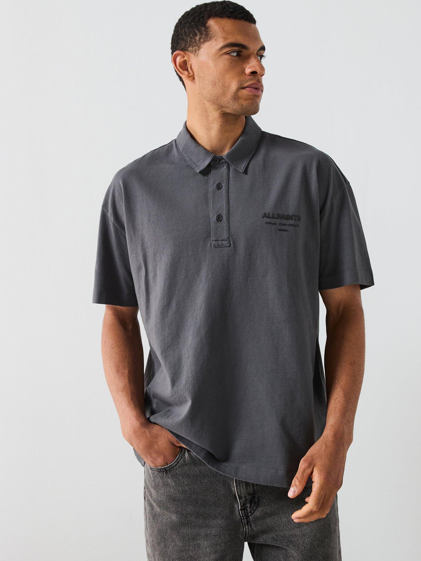 undefined All Saints Xander Short Sleeve Polo Shirt - Grey