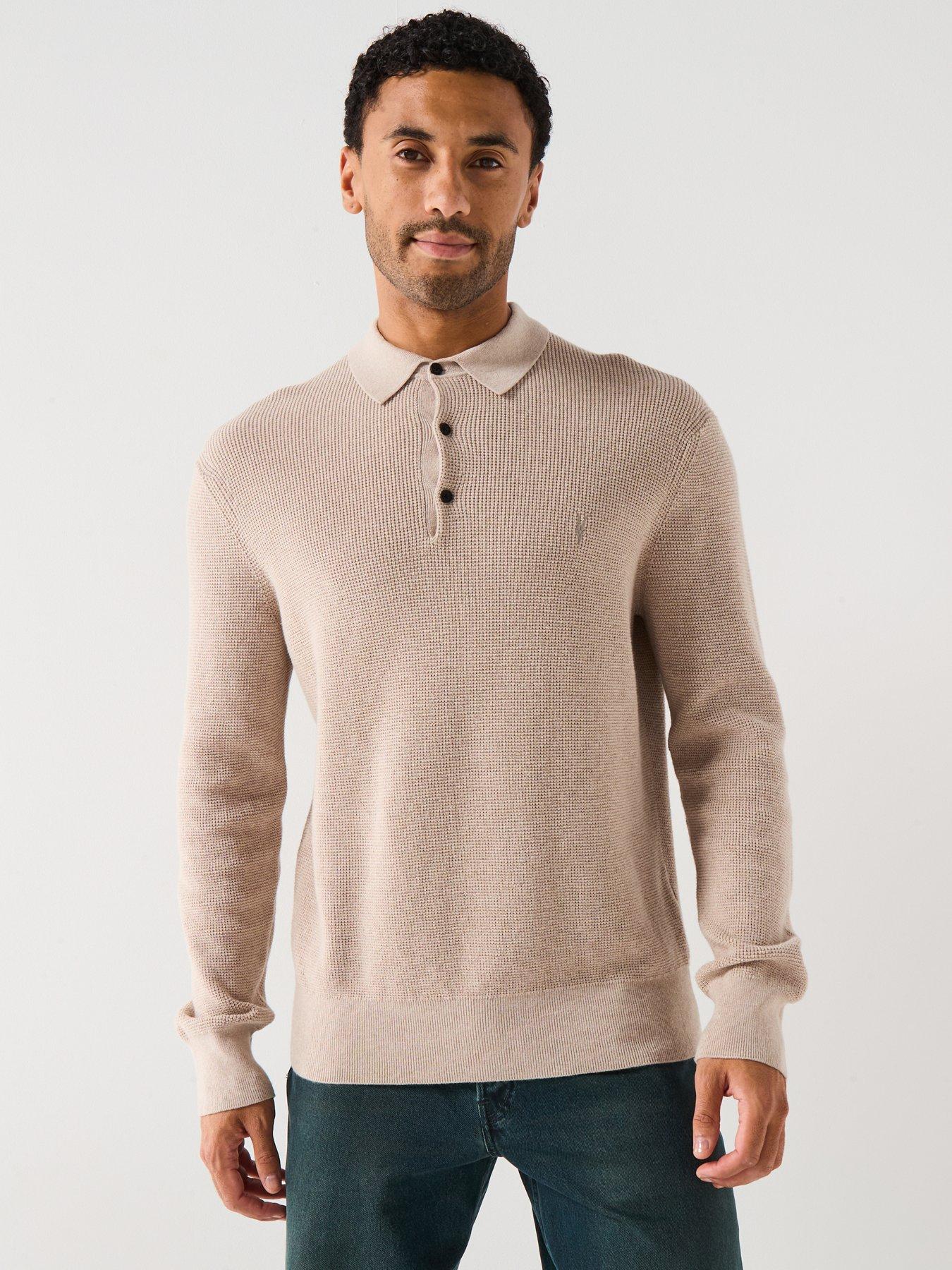 undefined All Saints Aspen Long Sleeve Polo Shirt - Beige