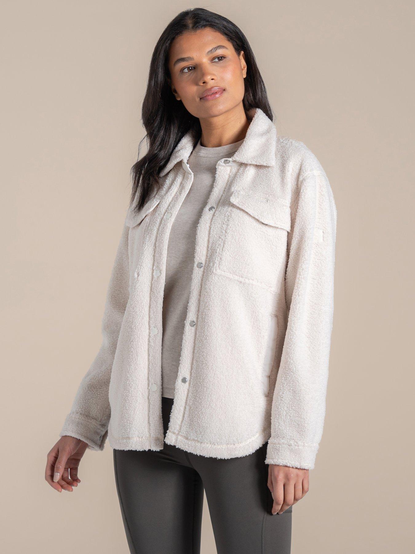 undefined Womens National Trust Ribwor Overshirt Borg Fleece - Ecru