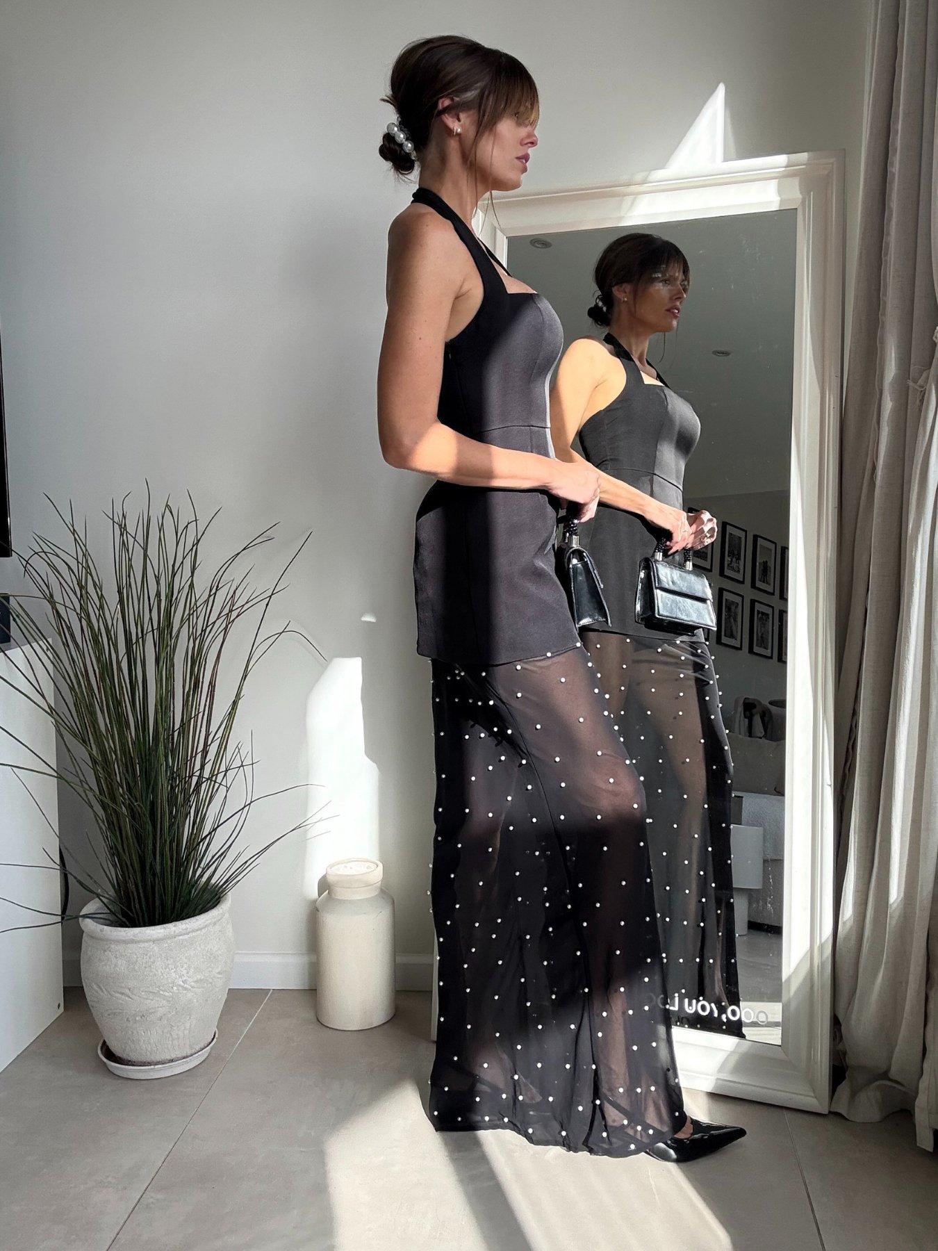  image of style-cheat-halter-slip-pearl-dress-black