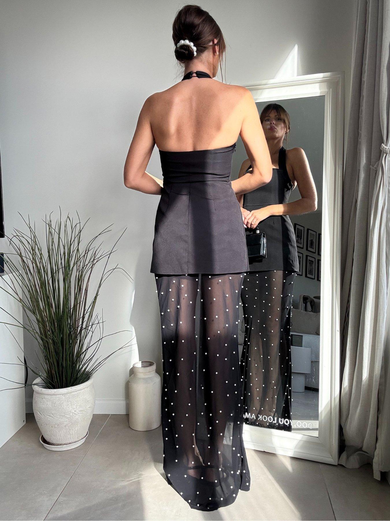  image of style-cheat-halter-slip-pearl-dress-black