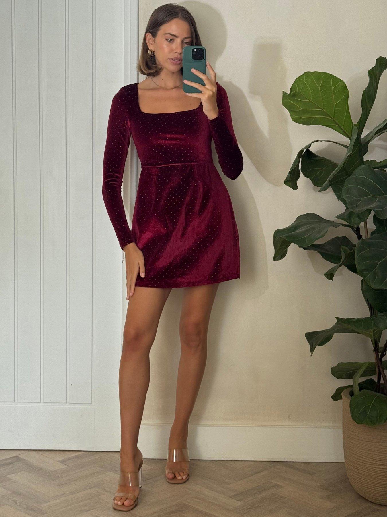 Style Cheat Rita Velvet Hotfix Mini Dress - Red