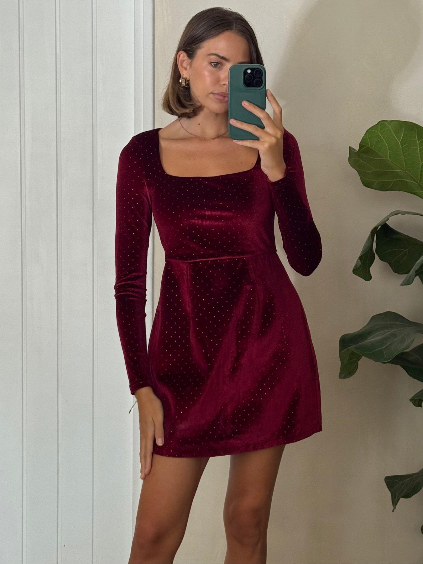  image of style-cheat-rita-velvet-hotfix-mini-dress-red
