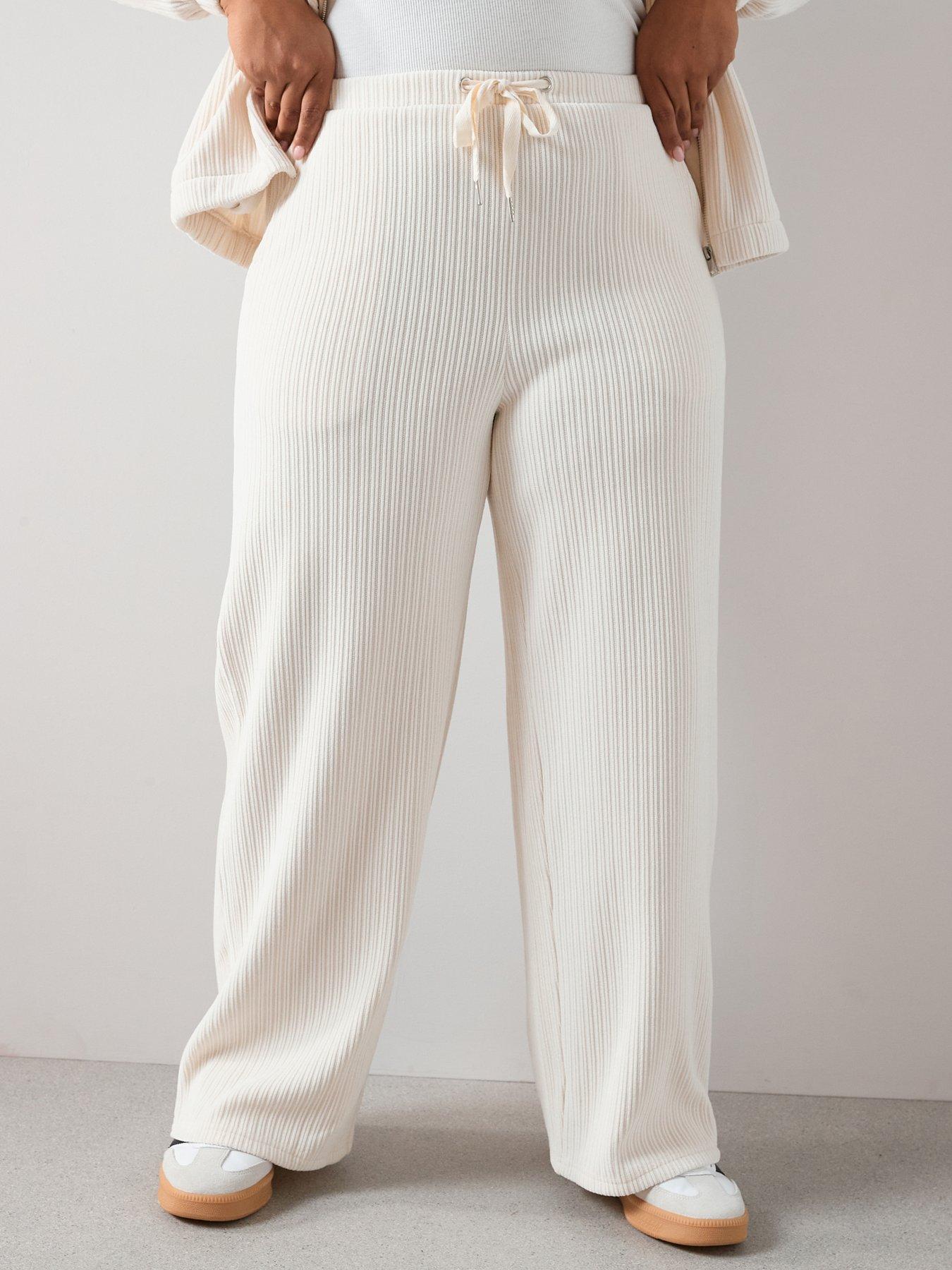 The Very Collection Curve Velour Rib Wide Leg Trouser - Cream