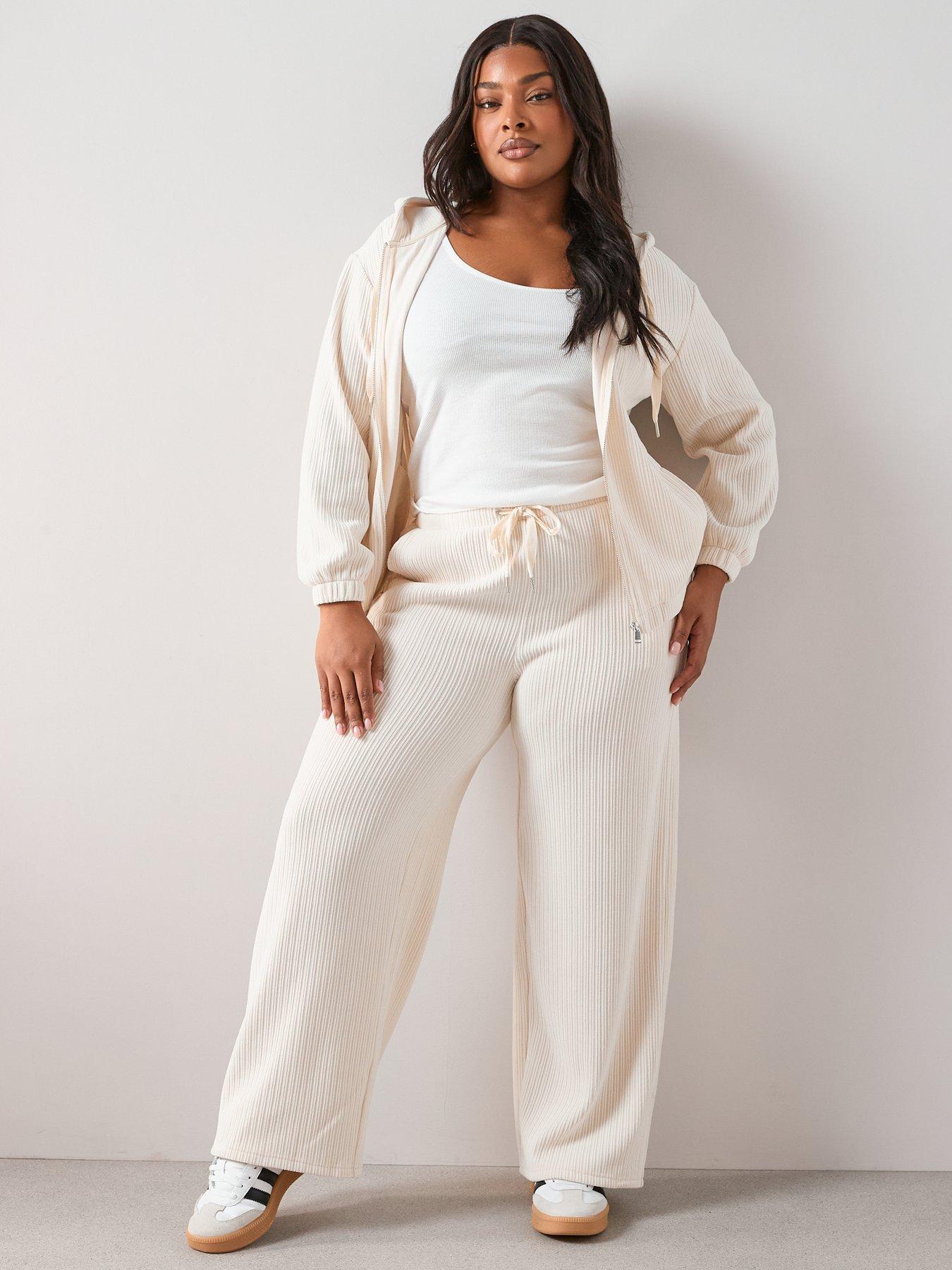Image 3 of 6 of The Very Collection Curve Velour Rib Wide Leg Trouser - Cream