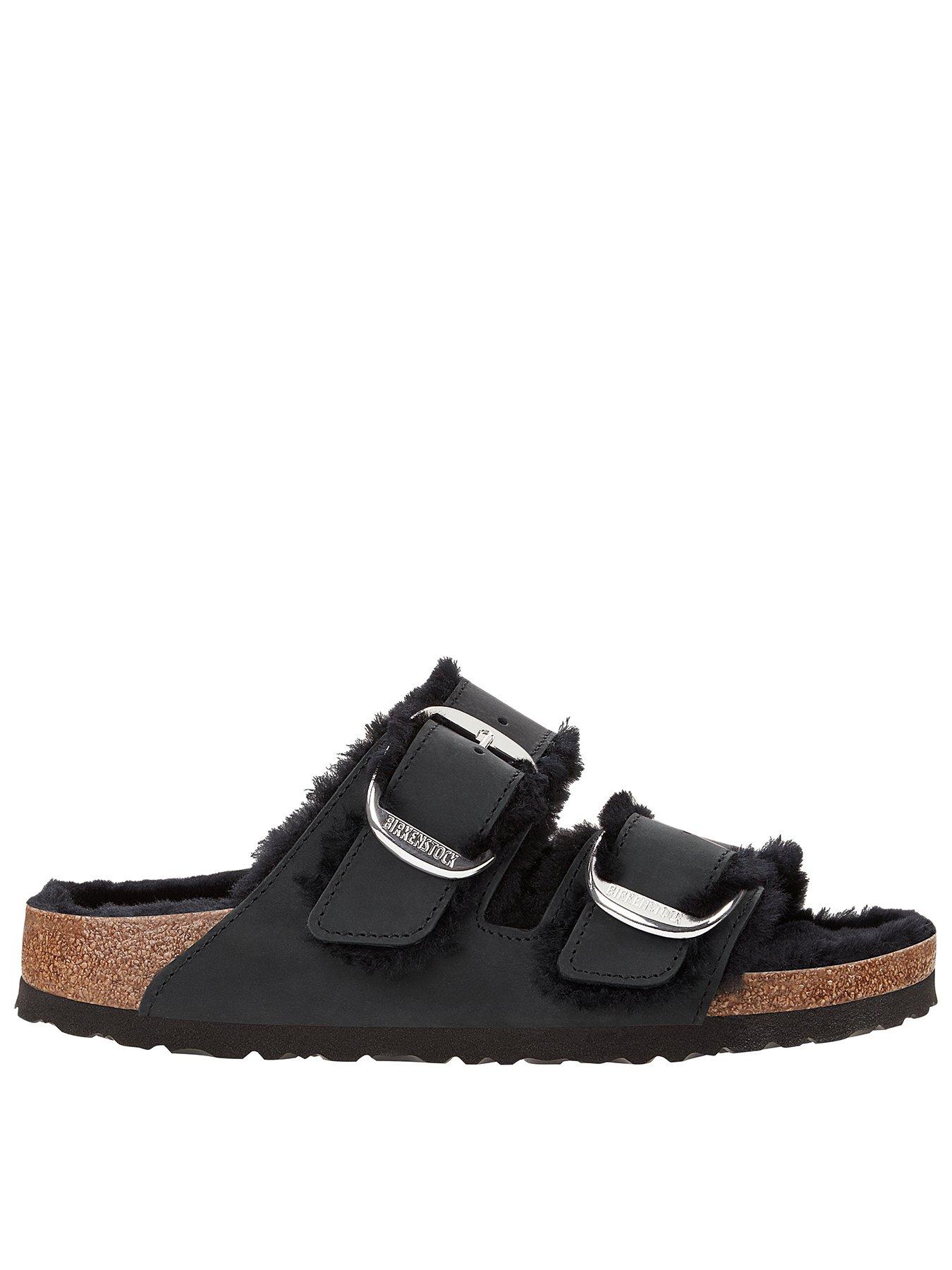 undefined Arizona Big Buckle Shearling Leather Sandal - Black