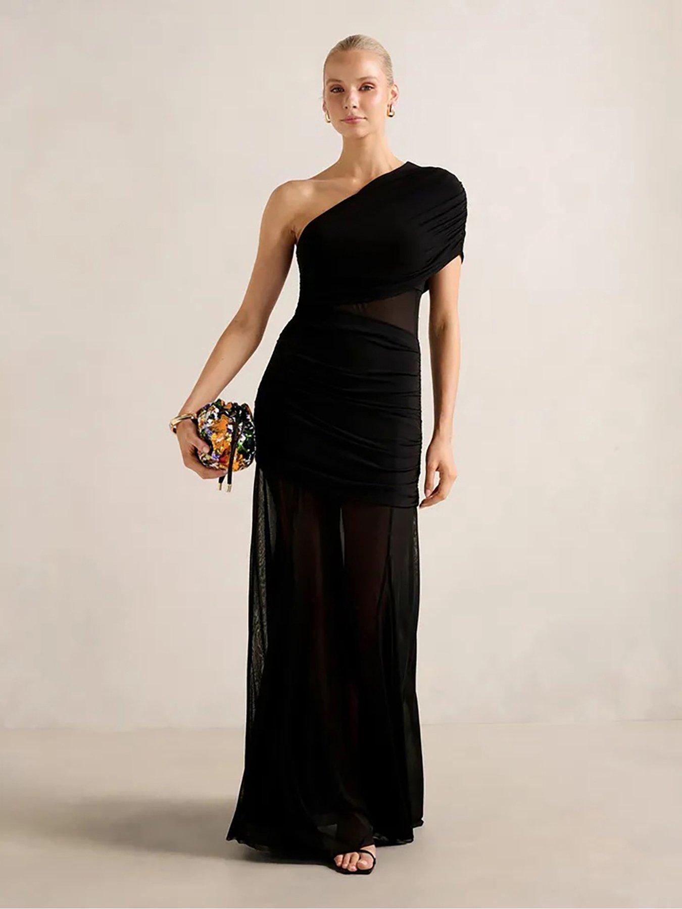  image of forever-new-harley-asym-jersey-cut-out-dress-black