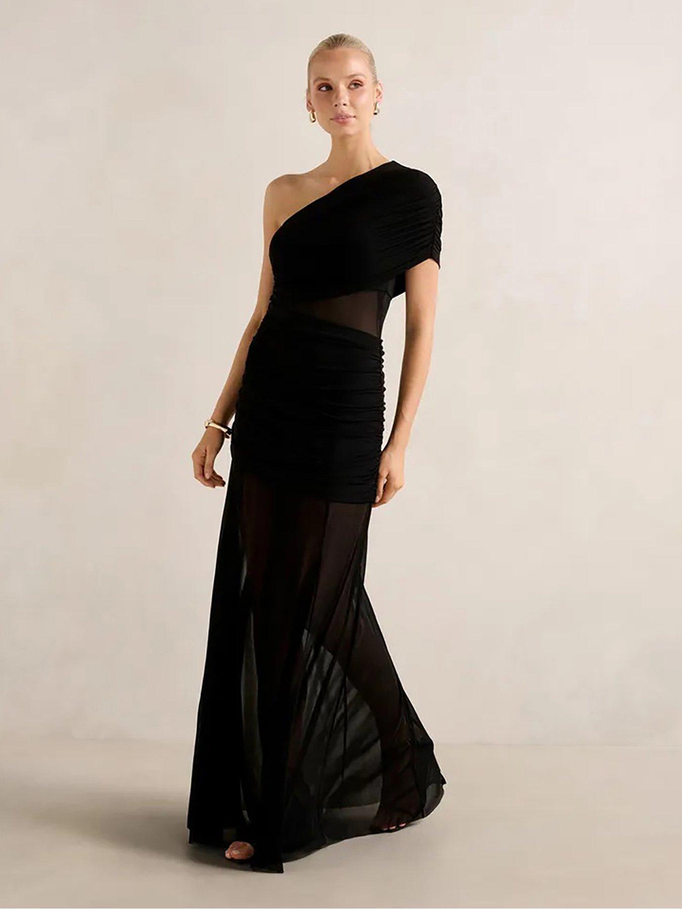  image of forever-new-harley-asym-jersey-cut-out-dress-black